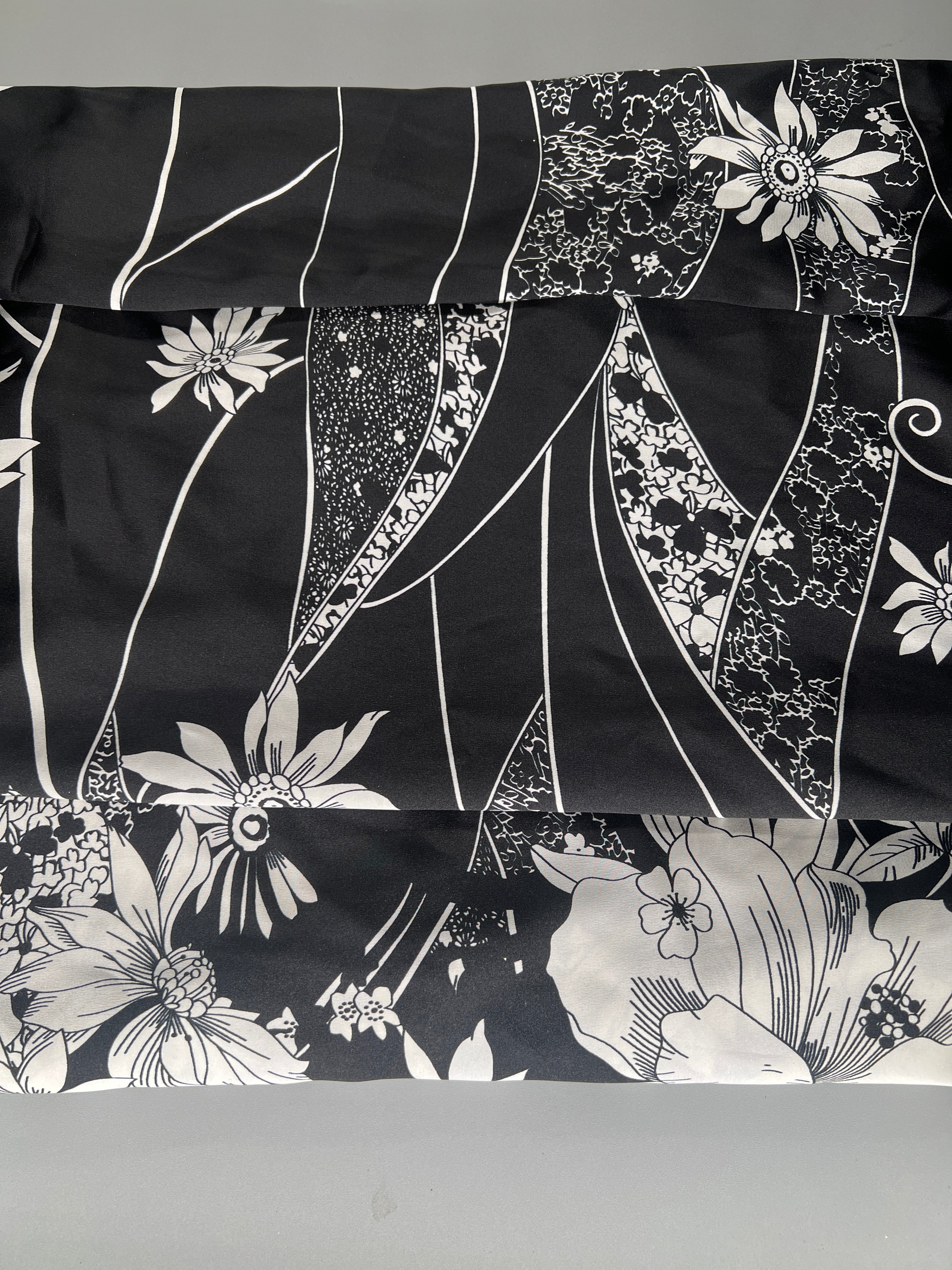 Black & White Abstract Floral Satin Fabric – Smooth Dressmaking Satin 148cm