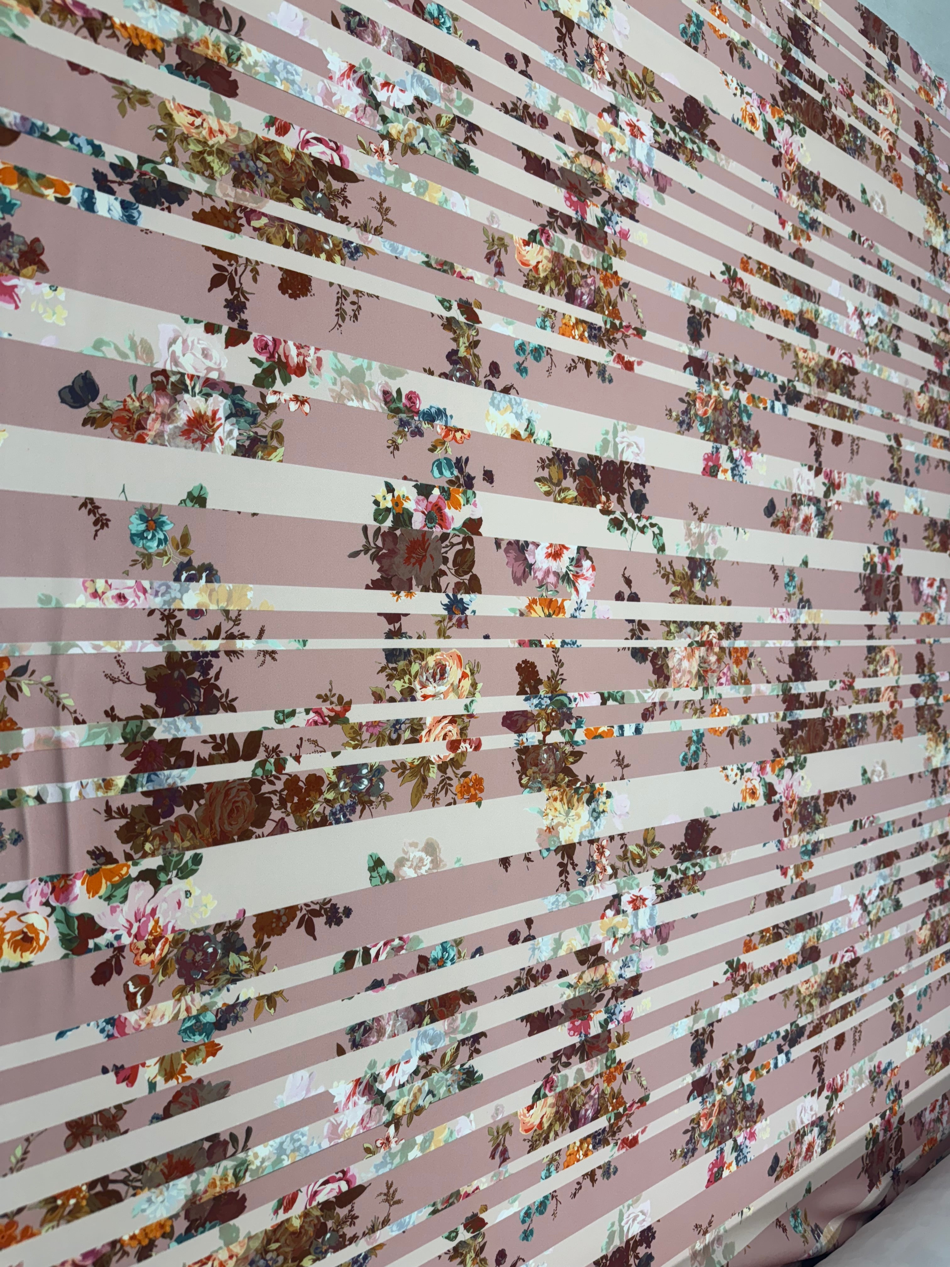 Dressmaking & Occasion Fabric – Dusty Pink Floral Stripe Scuba Fabric – Stretch Structured Knit – 150cm