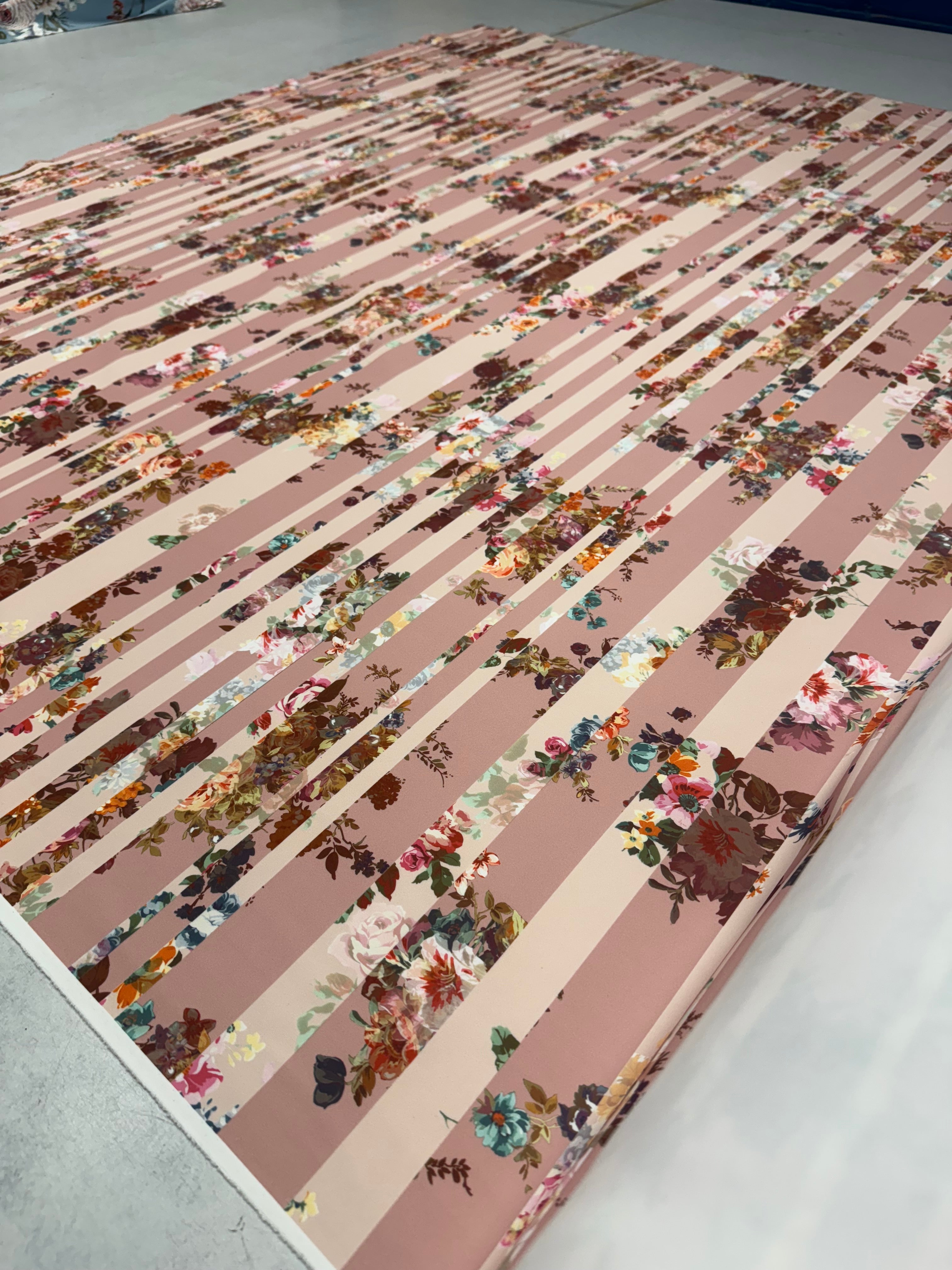 Dressmaking & Occasion Fabric – Dusty Pink Floral Stripe Scuba Fabric – Stretch Structured Knit – 150cm
