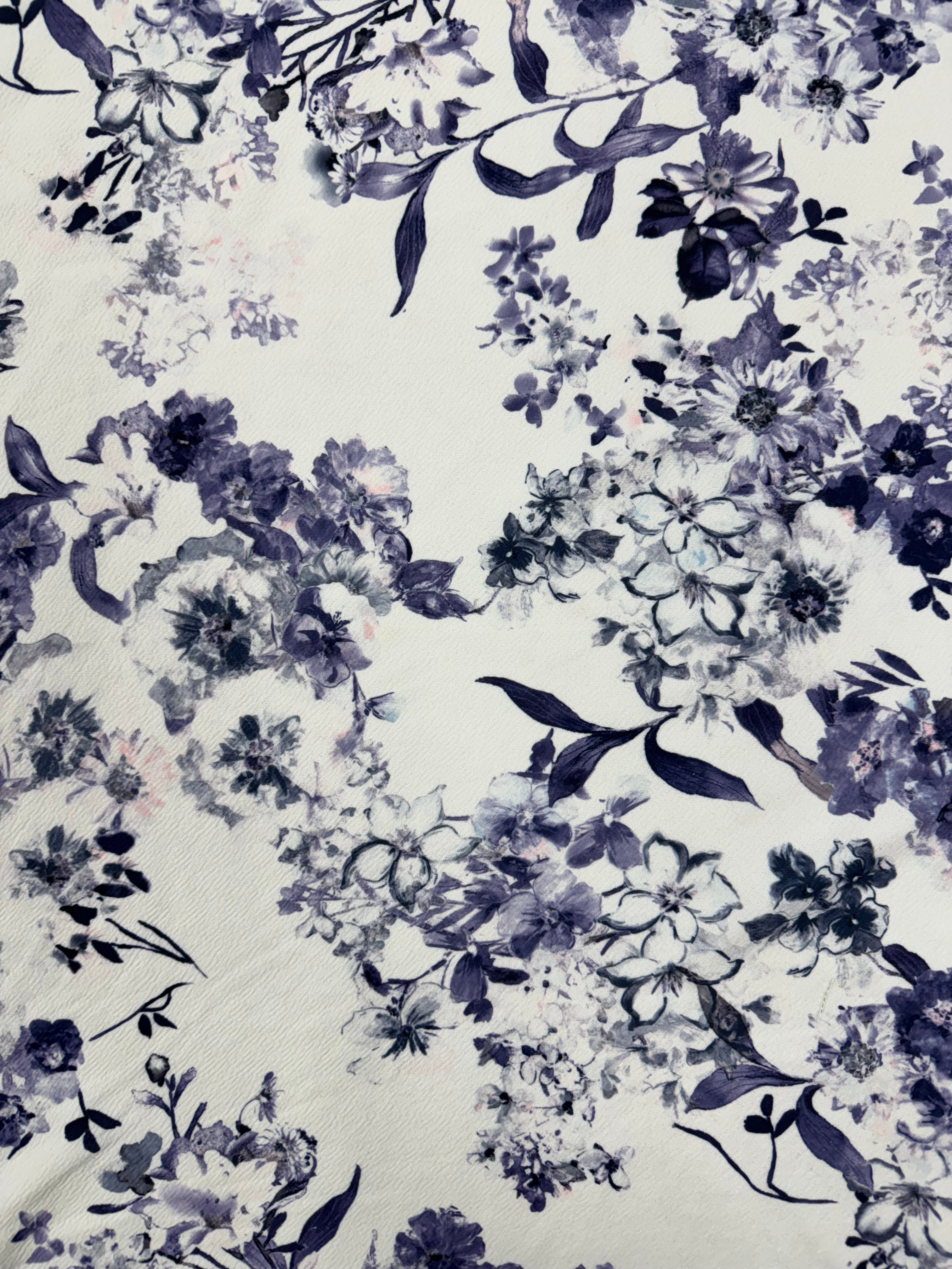 Dressmaking & Statement Fabric – Lavender Navy Floral Liverpool Fabric – Stretch Textured Knit – 154cm