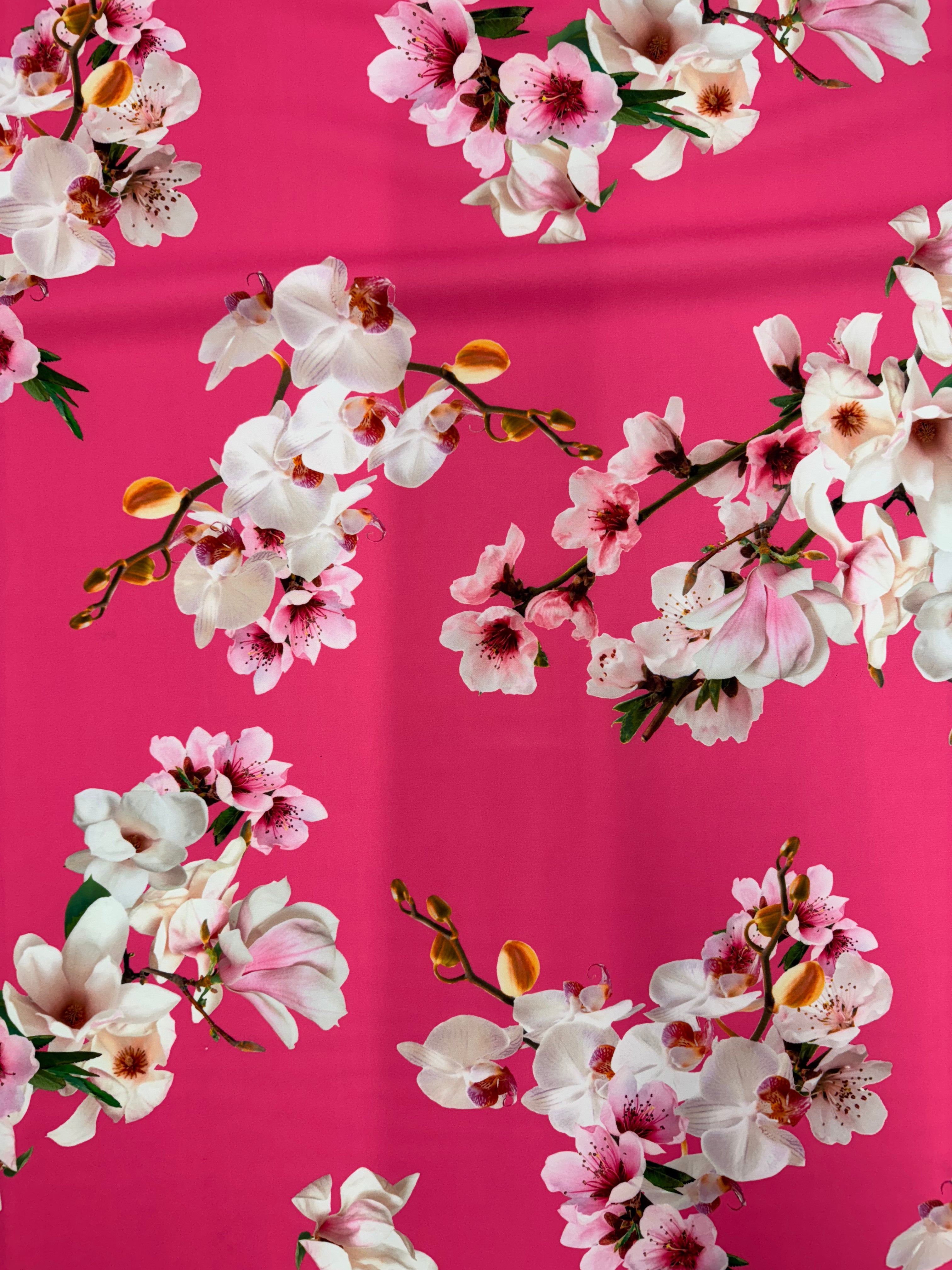 Dressmaking & Statement Fabric – Hot Pink Orchid Floral Print Fabric – Elegant Floral Design – 150cm