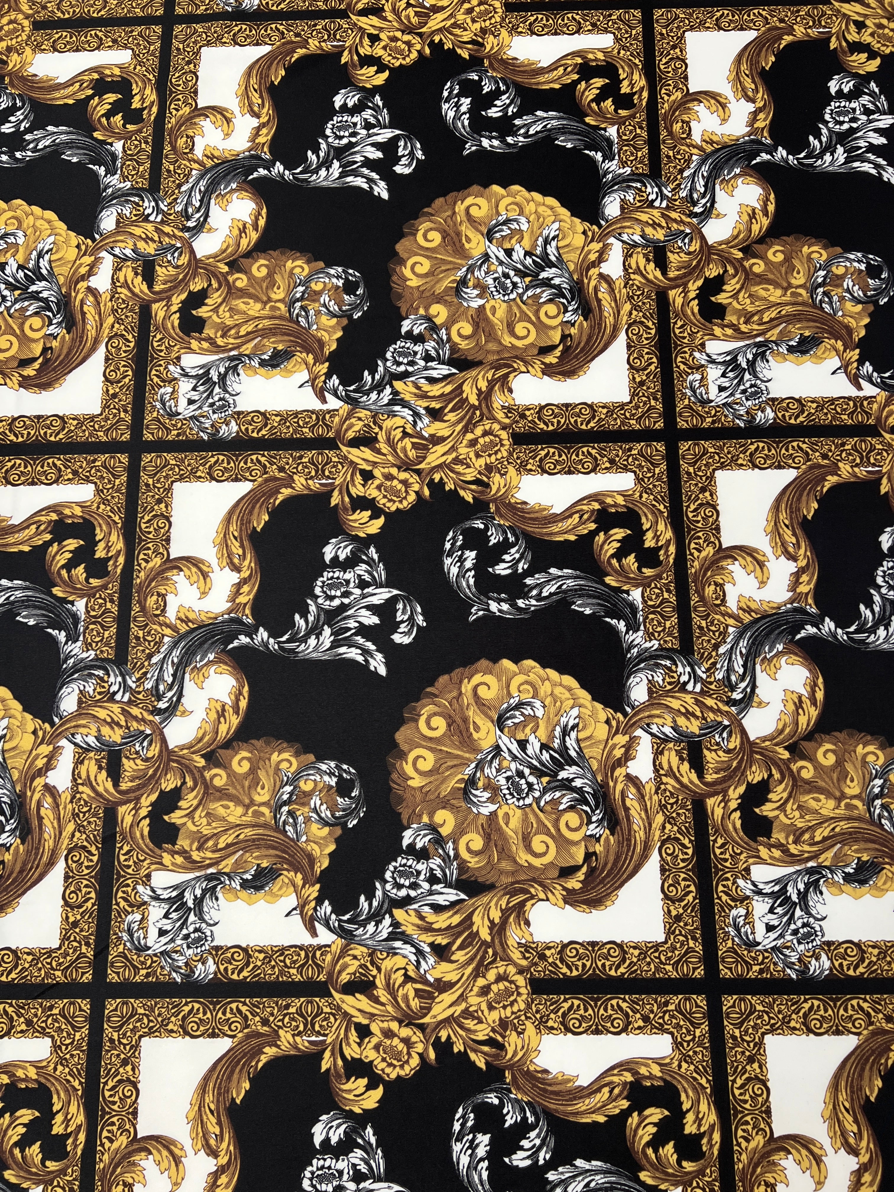 Dressmaking & Statement Fabric – Black & Gold Baroque Luxury Woven Fabric – 151cm