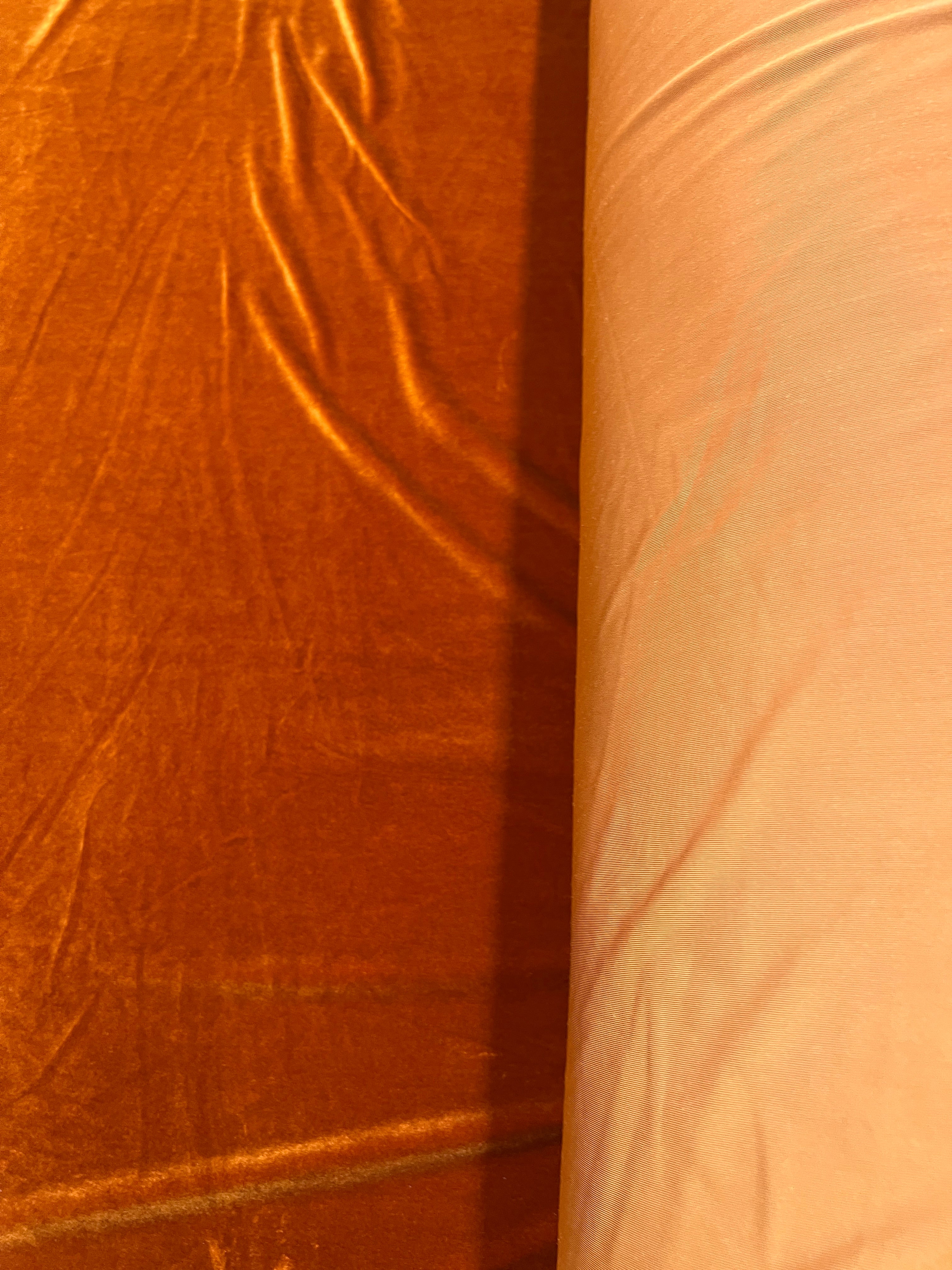 Stretch Velvet Fabric for Dresses, Loungewear & Costumes – Burnt Orange Velour, 160cm