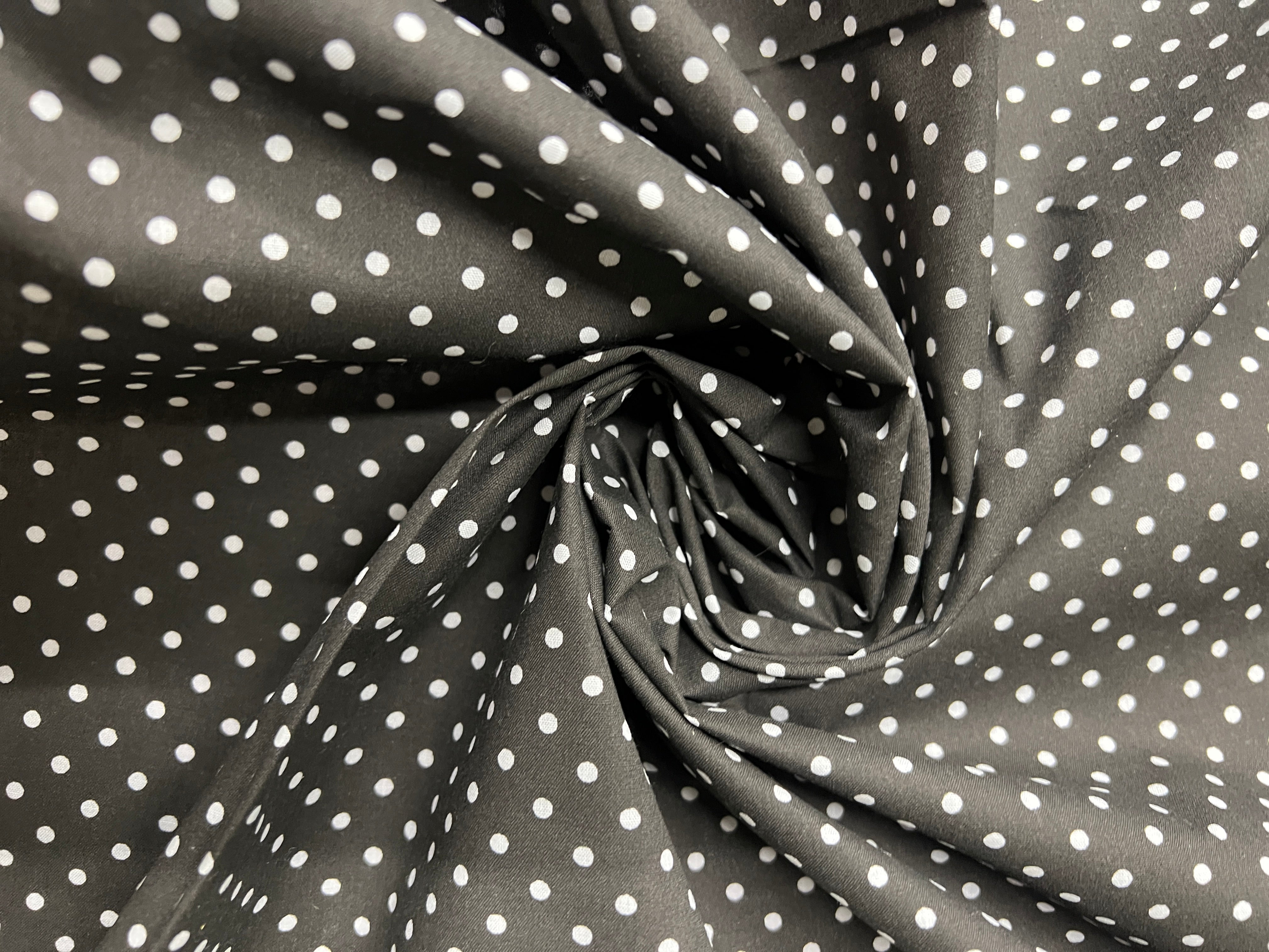 Woven Cotton Fabric for Dressmaking, Quilting & Crafts – Black & White Polka Dot, 120cm