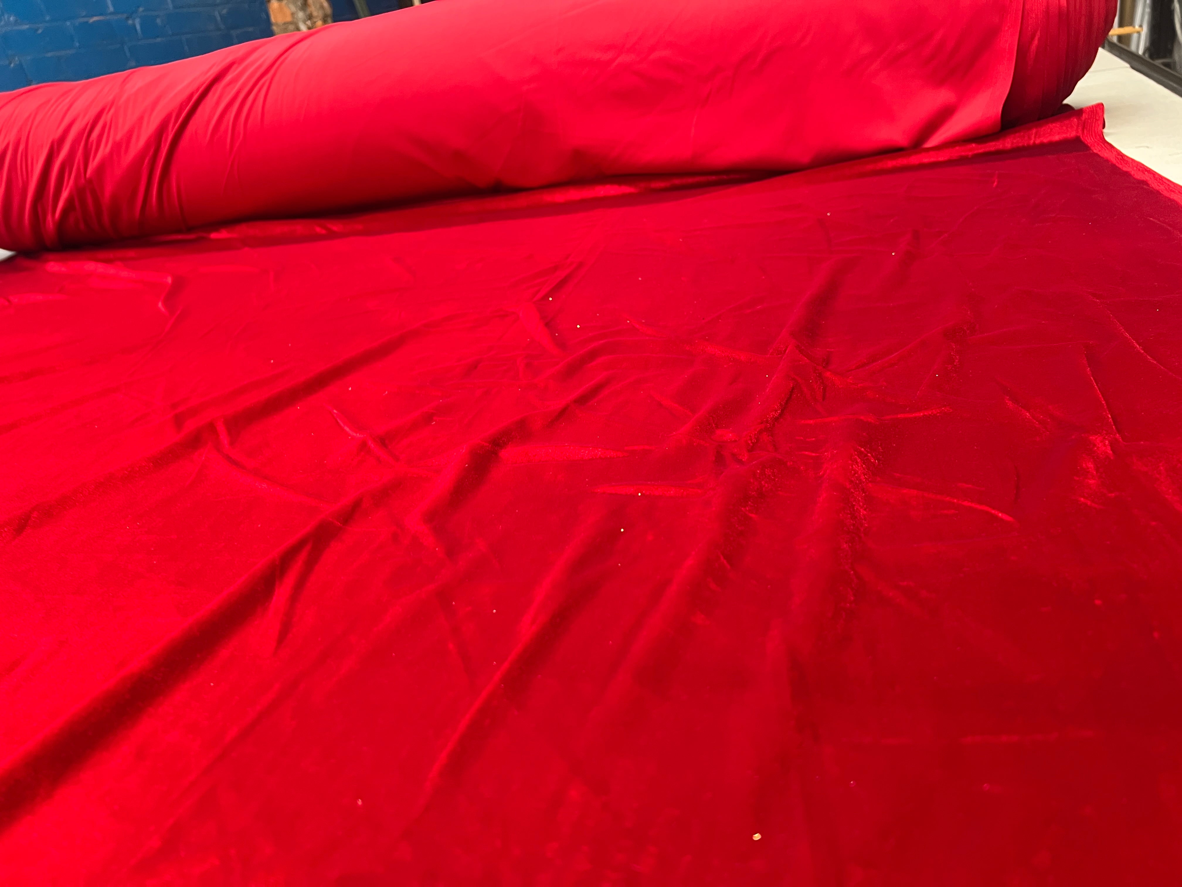 Stretch Velvet Fabric for Dresses, Loungewear & Costumes – Red, 160cm Wide