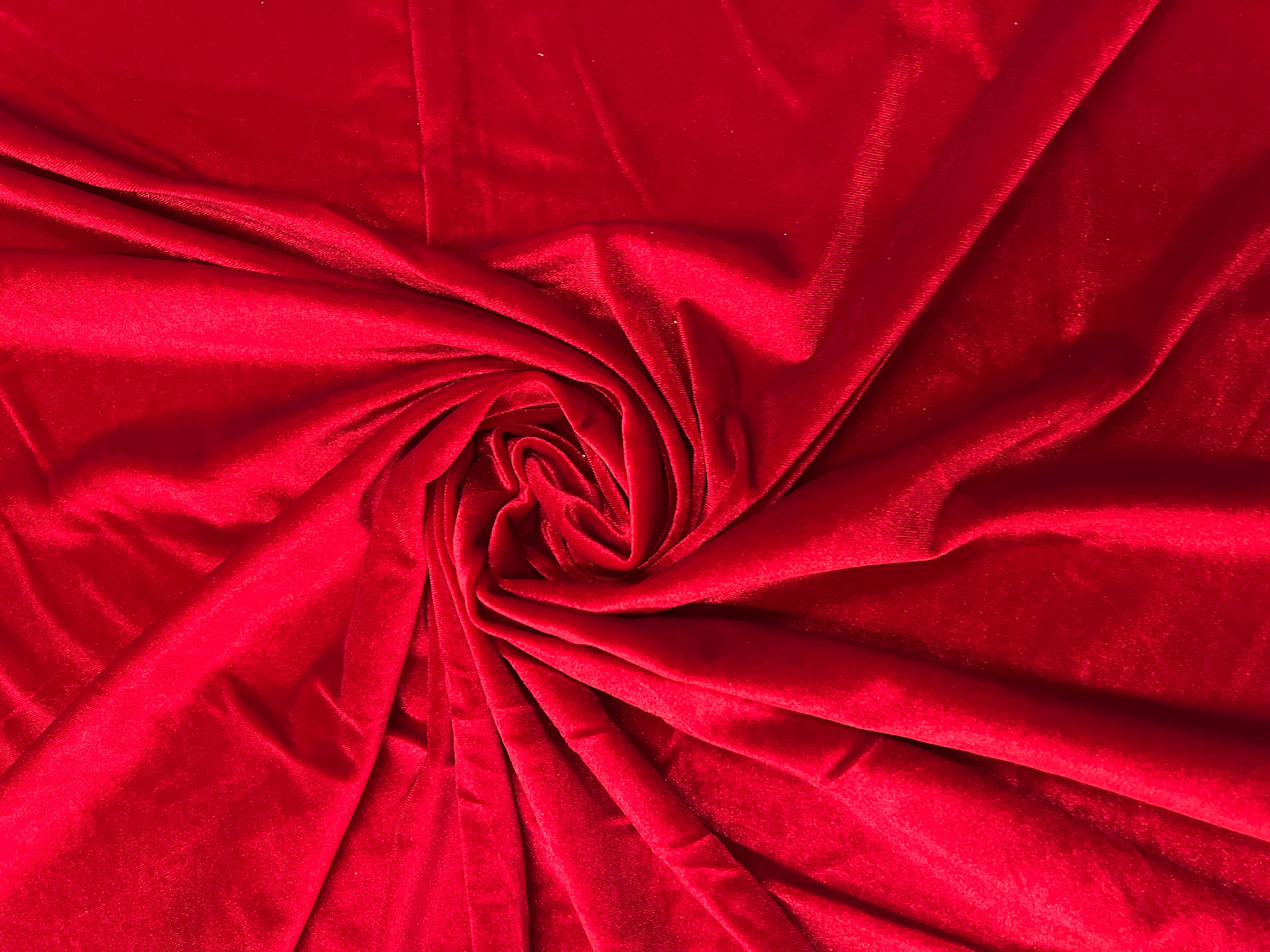 Stretch Velvet Fabric for Dresses, Loungewear & Costumes – Red, 160cm Wide