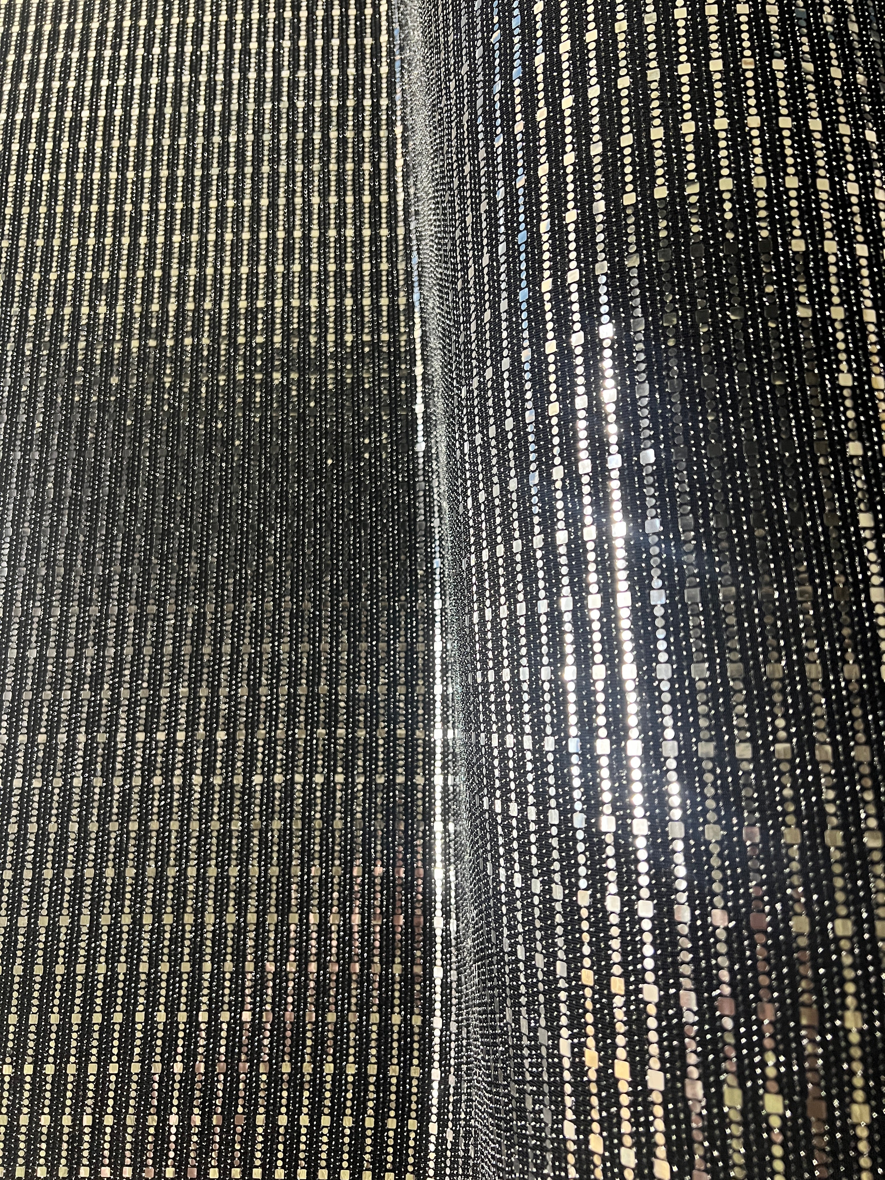 Black Glitter Stripe Stretch Mesh Fabric – Sparkly Sheer Knit – Per Metre