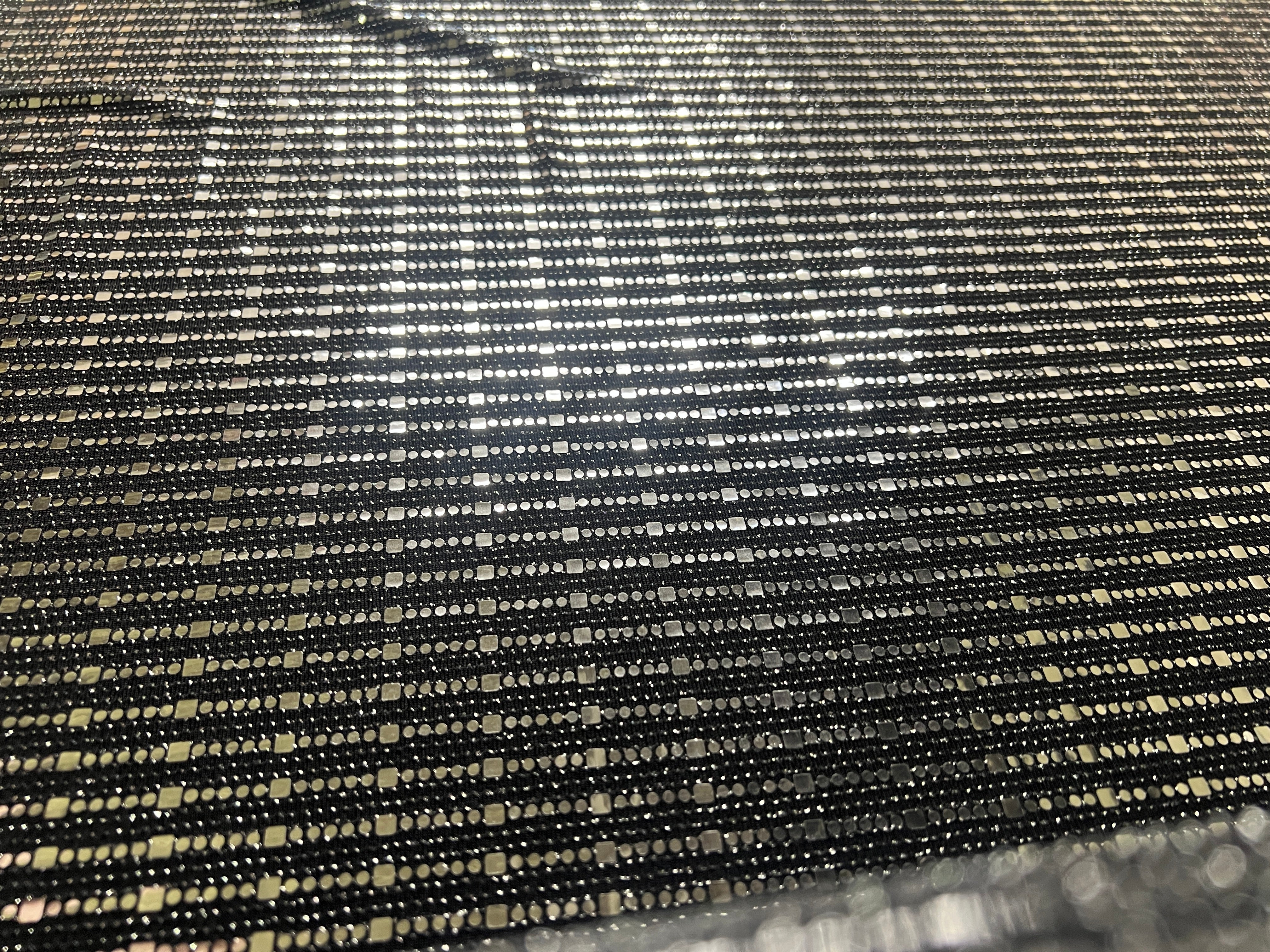 Black Glitter Stripe Stretch Mesh Fabric – Sparkly Sheer Knit – Per Metre