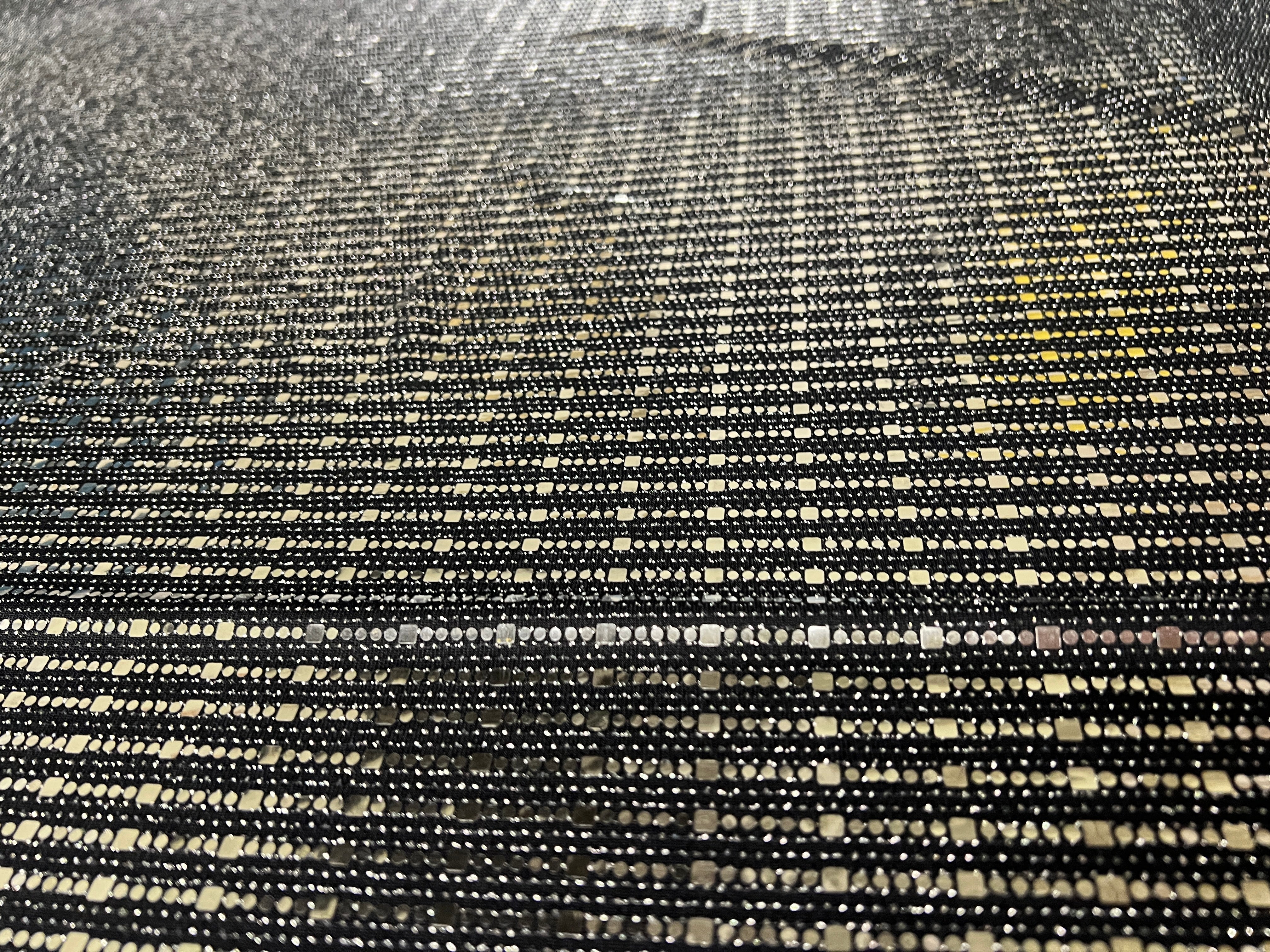 Black Glitter Stripe Stretch Mesh Fabric – Sparkly Sheer Knit – Per Metre