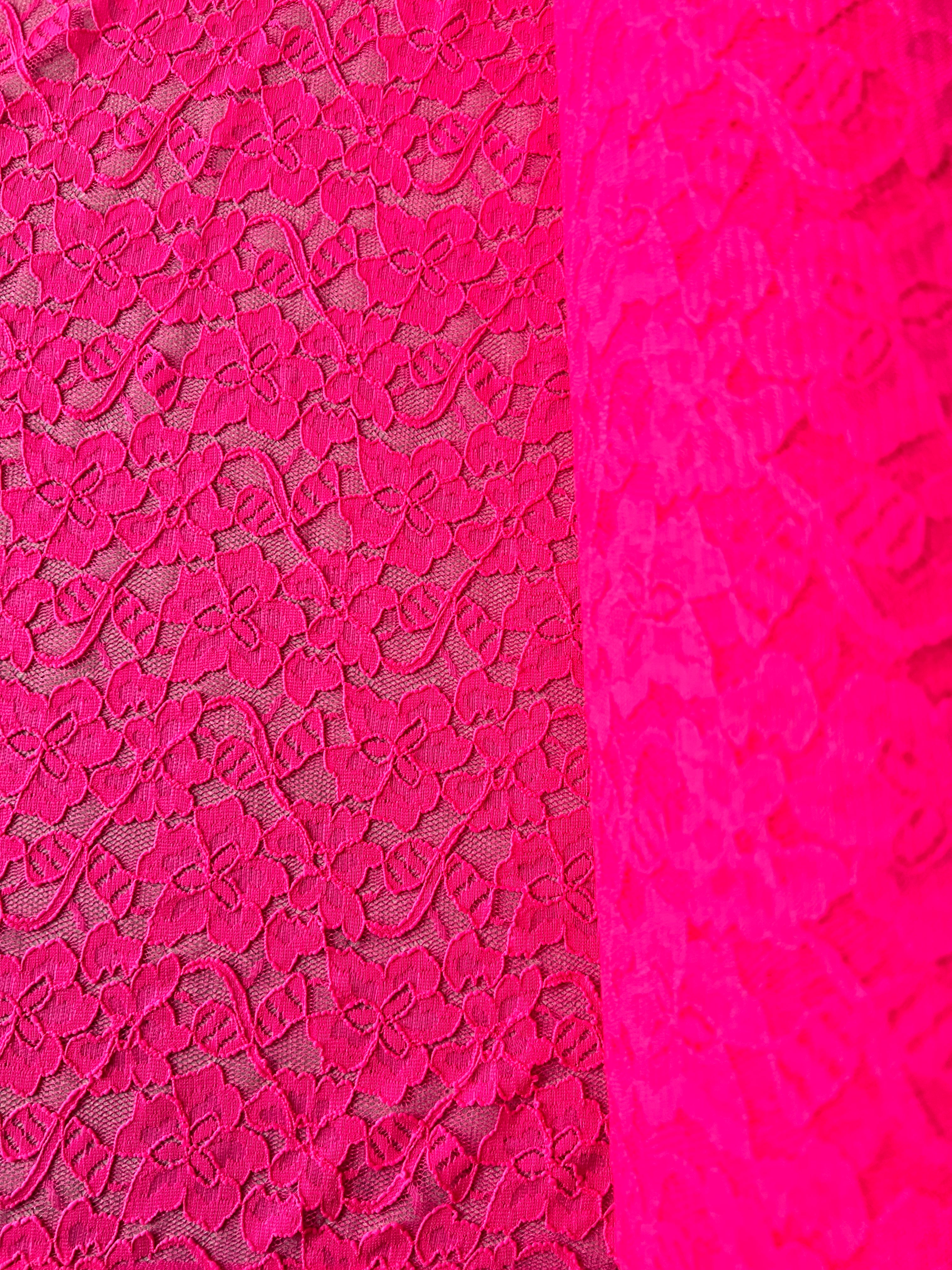 Corded Premium Fuchsia Pink Lace Fabric ,149cm Wide
