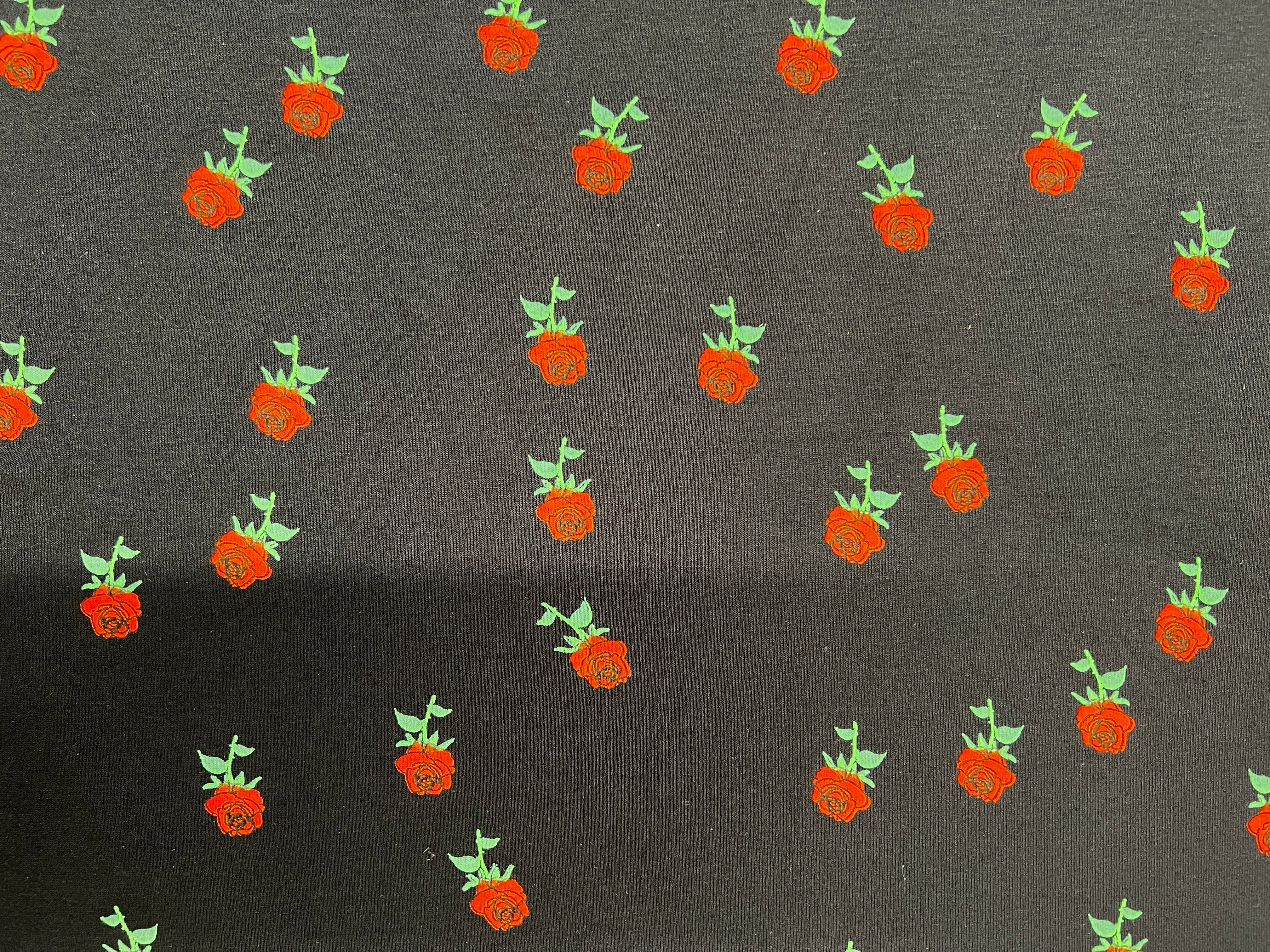 Luxury Black and Red Blossom Viscose Fabric 165cm