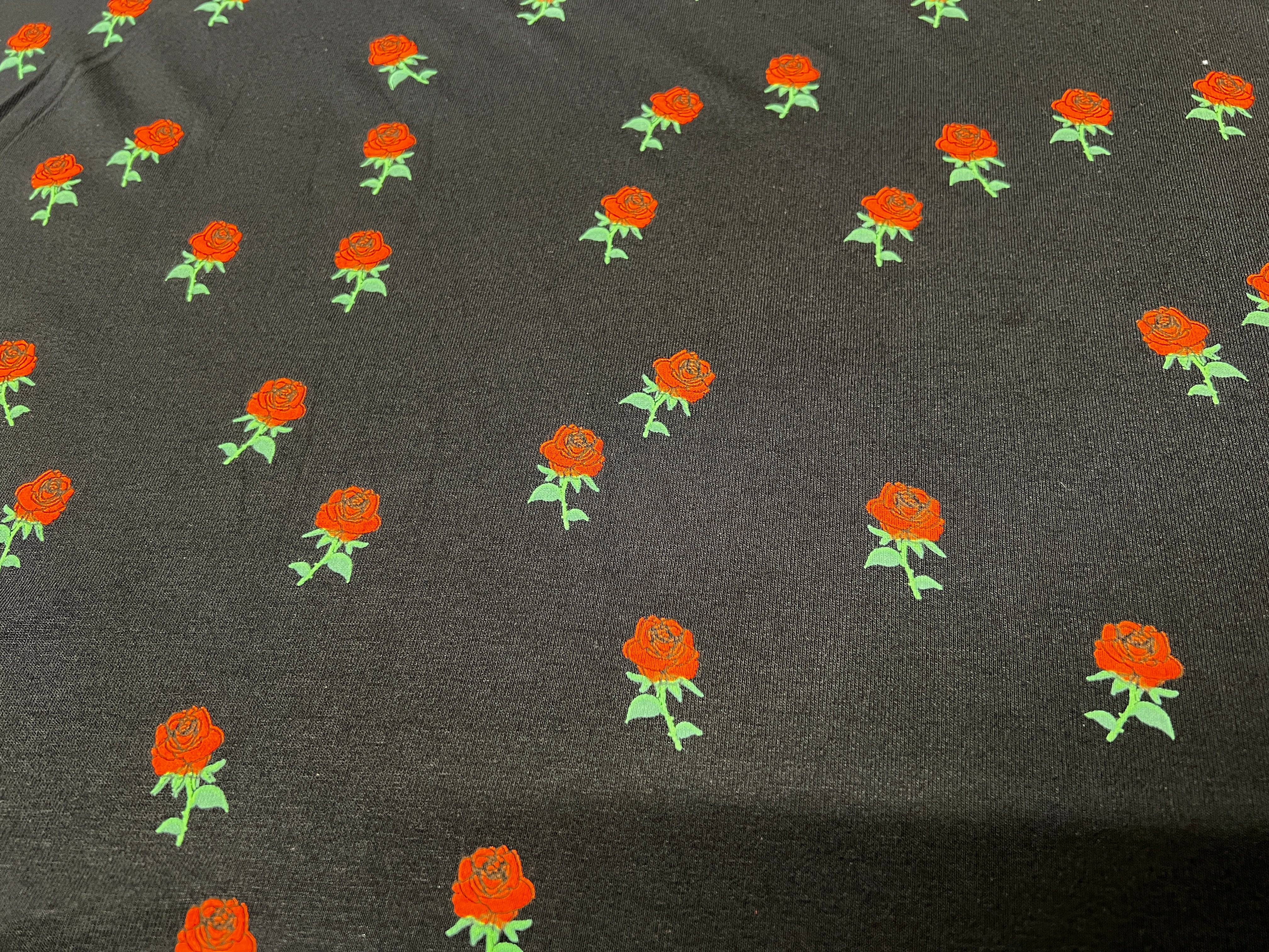 Luxury Black and Red Blossom Viscose Fabric 165cm
