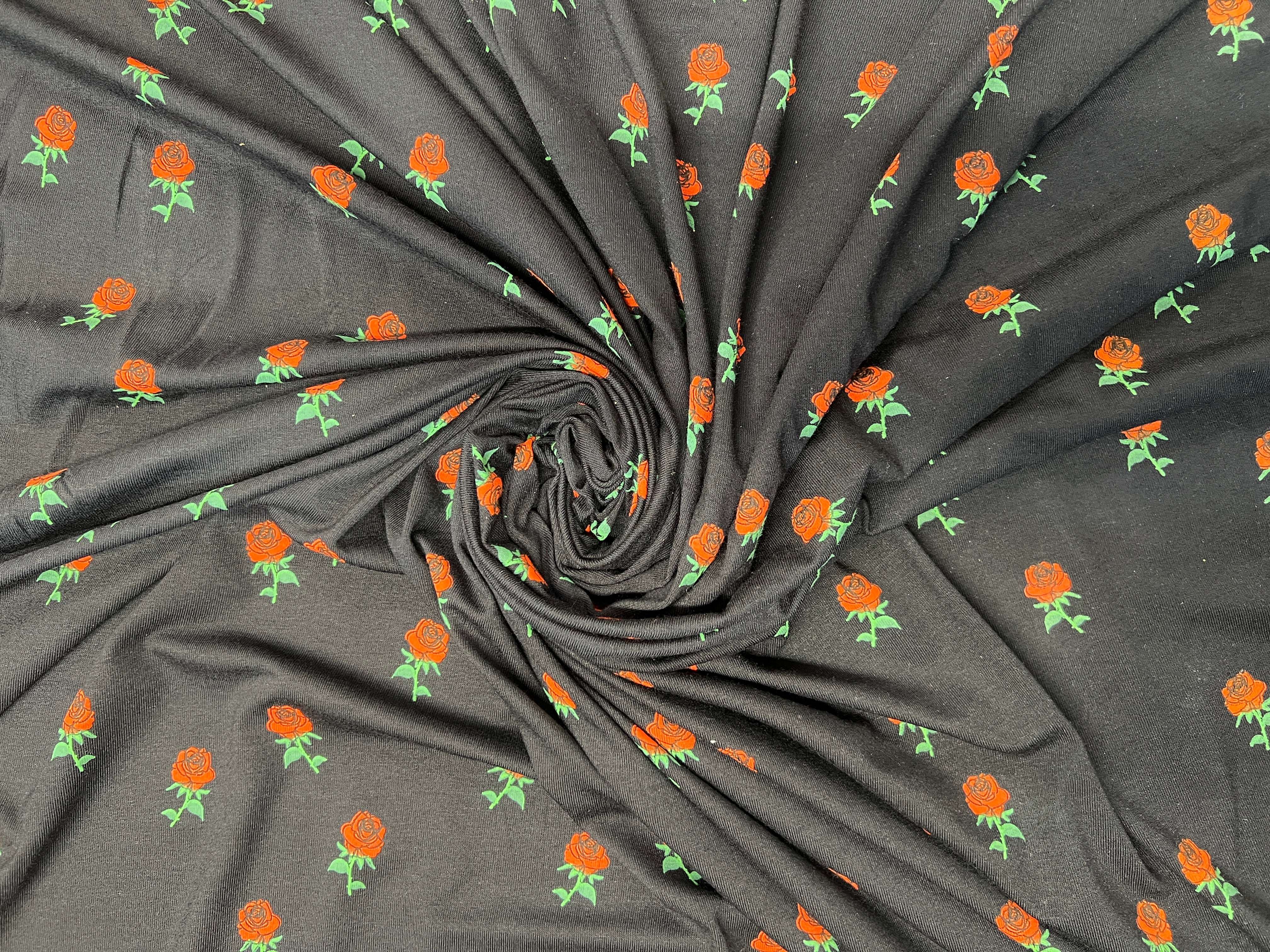 Luxury Black and Red Blossom Viscose Fabric 165cm