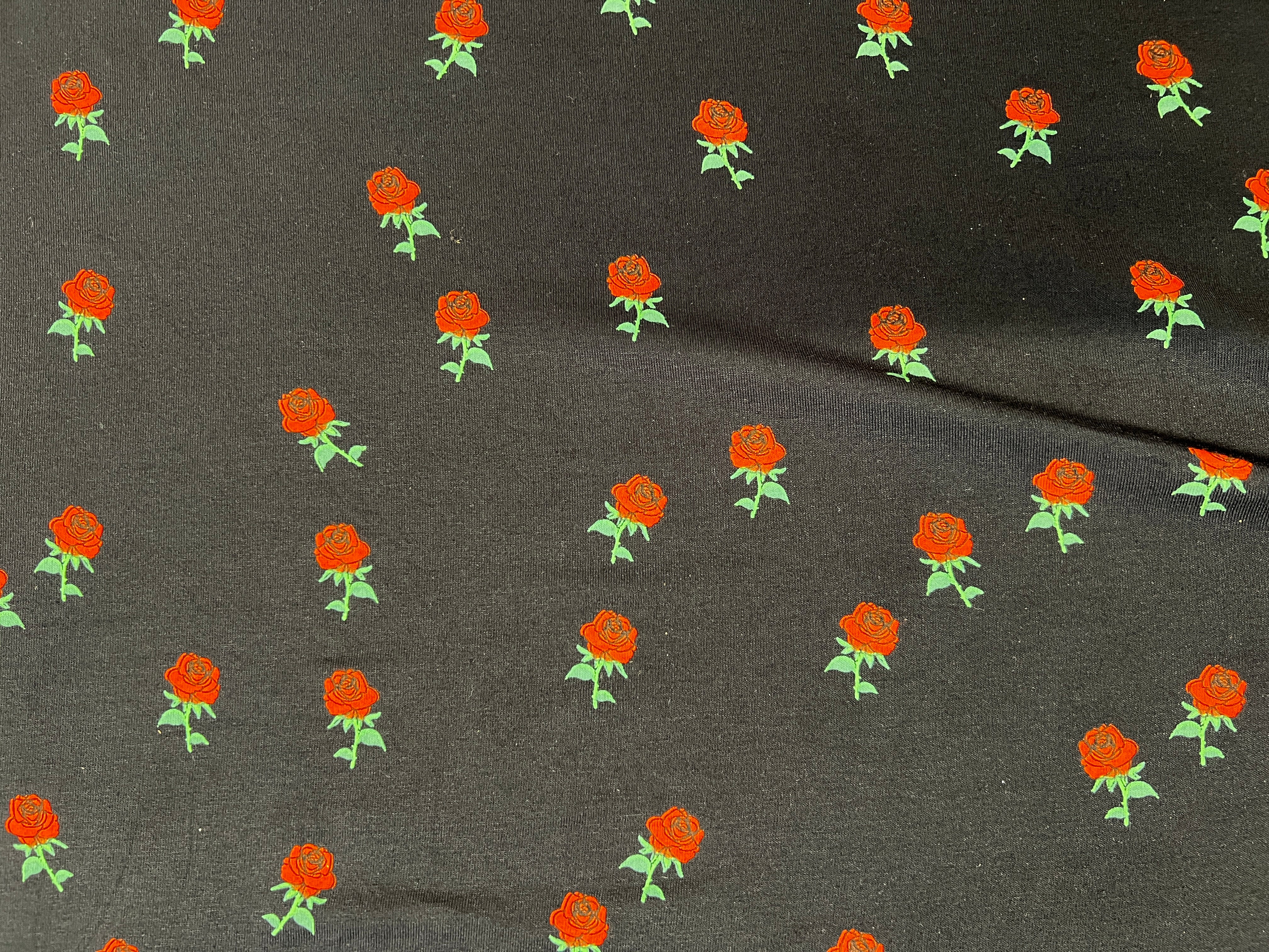 Luxury Black and Red Blossom Viscose Fabric 165cm