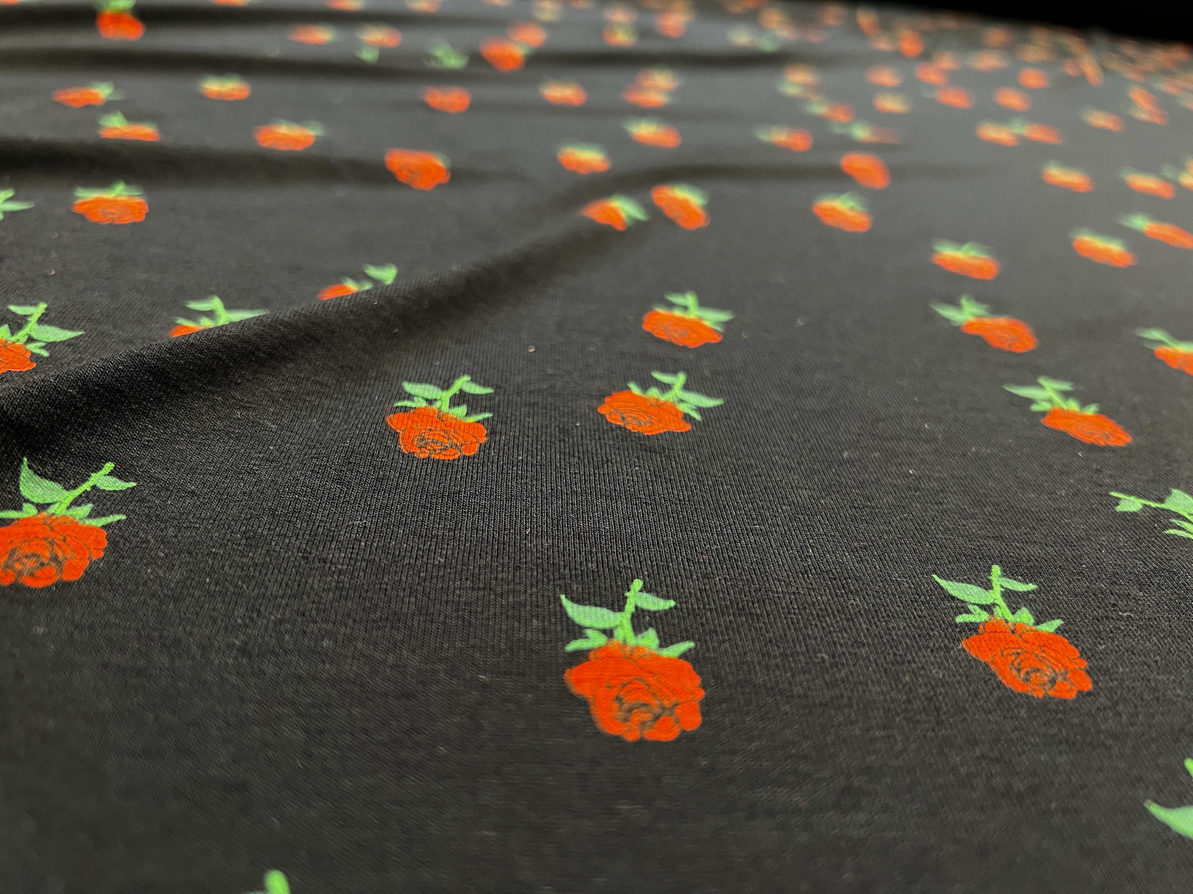 Luxury Black and Red Blossom Viscose Fabric 165cm