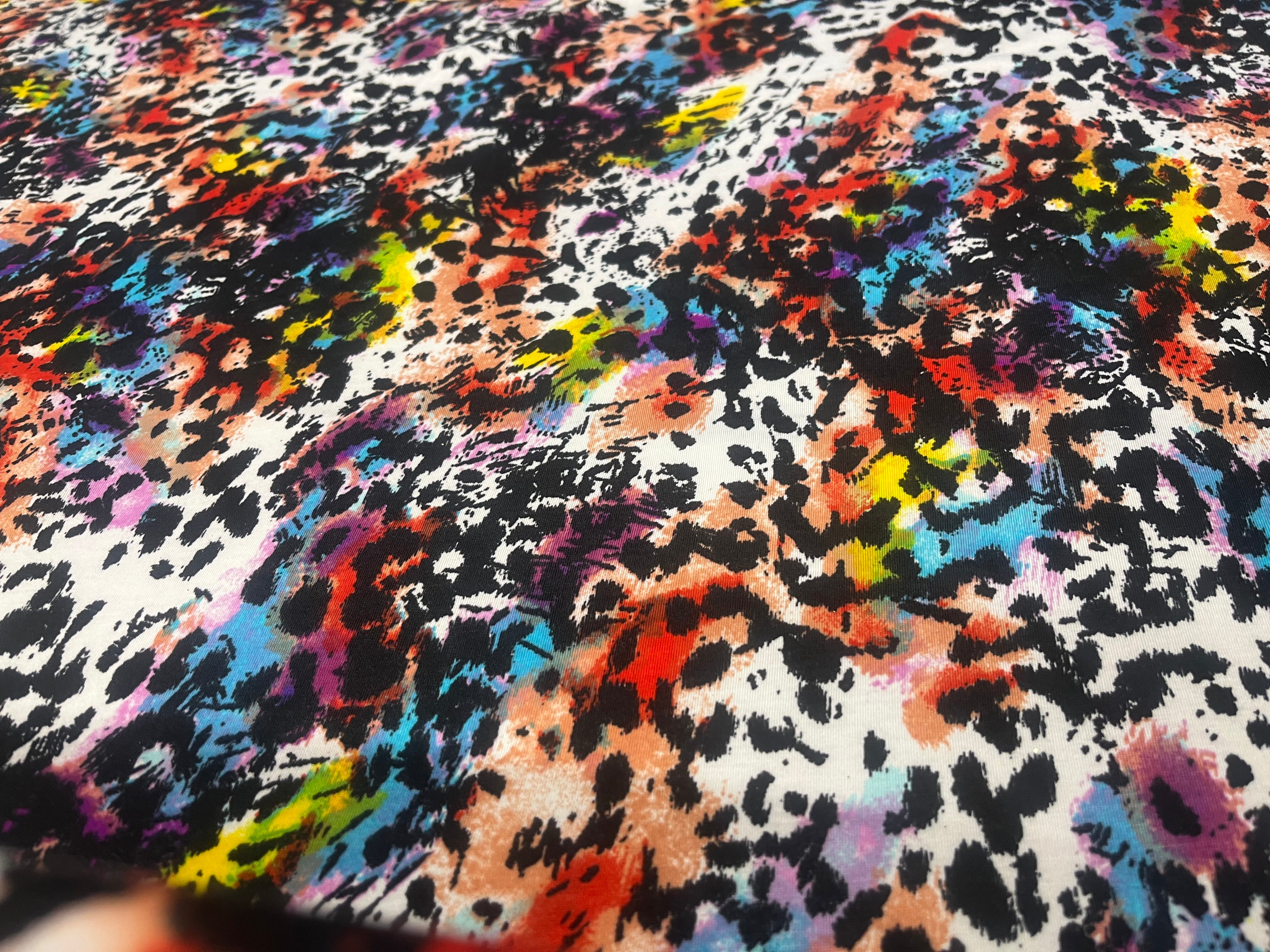 Multicolored fabric with a leopard print pattern