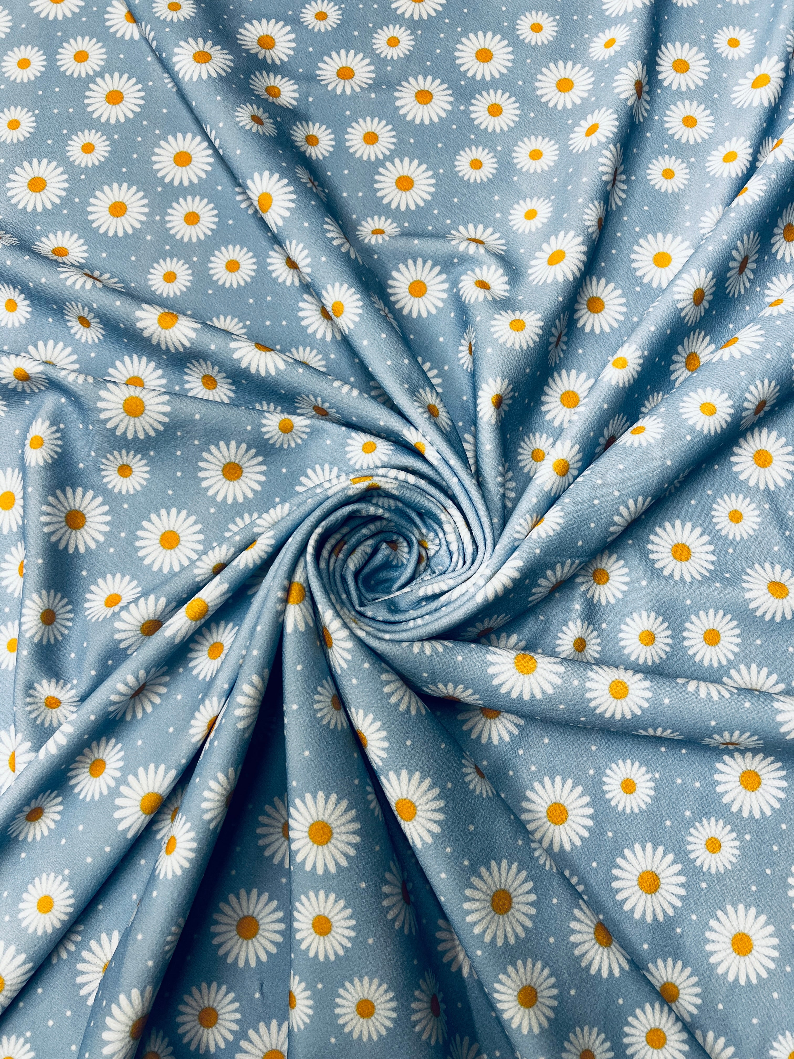 Blue Daisy Floral Liverpool Fabric –  Material for Dresses & Apparel ,145cm Wide
