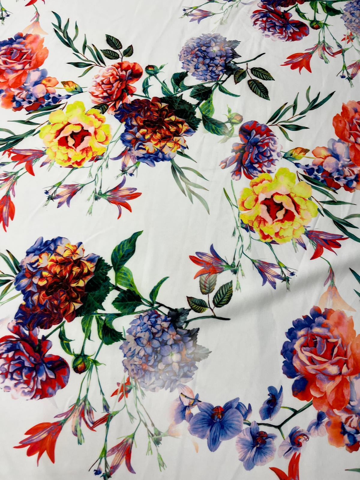 Structured Stretch Fabric for Dresses & Peplums – Multi-Colour Floral Scuba, 160cm Wide