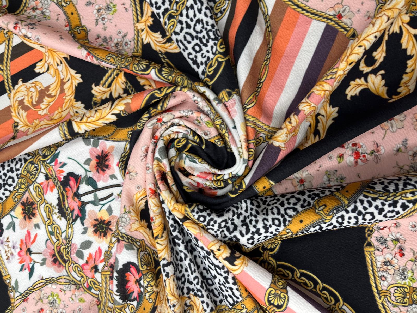 Structured Stretch Fabric for Dresses & Skirts – Floral Baroque Chain Liverpool, 150cm Wide