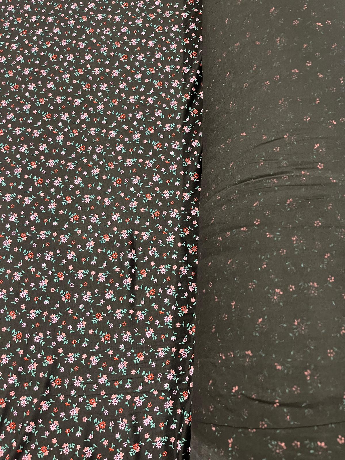 Black Ditsy Floral Viscose Elastane Jersey Fabric – Pink & Mint Sprigs