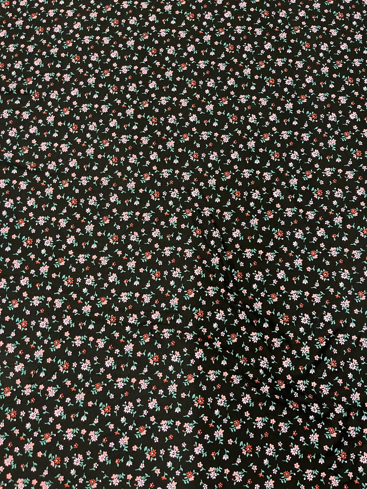 Black Ditsy Floral Viscose Elastane Jersey Fabric – Pink & Mint Sprigs