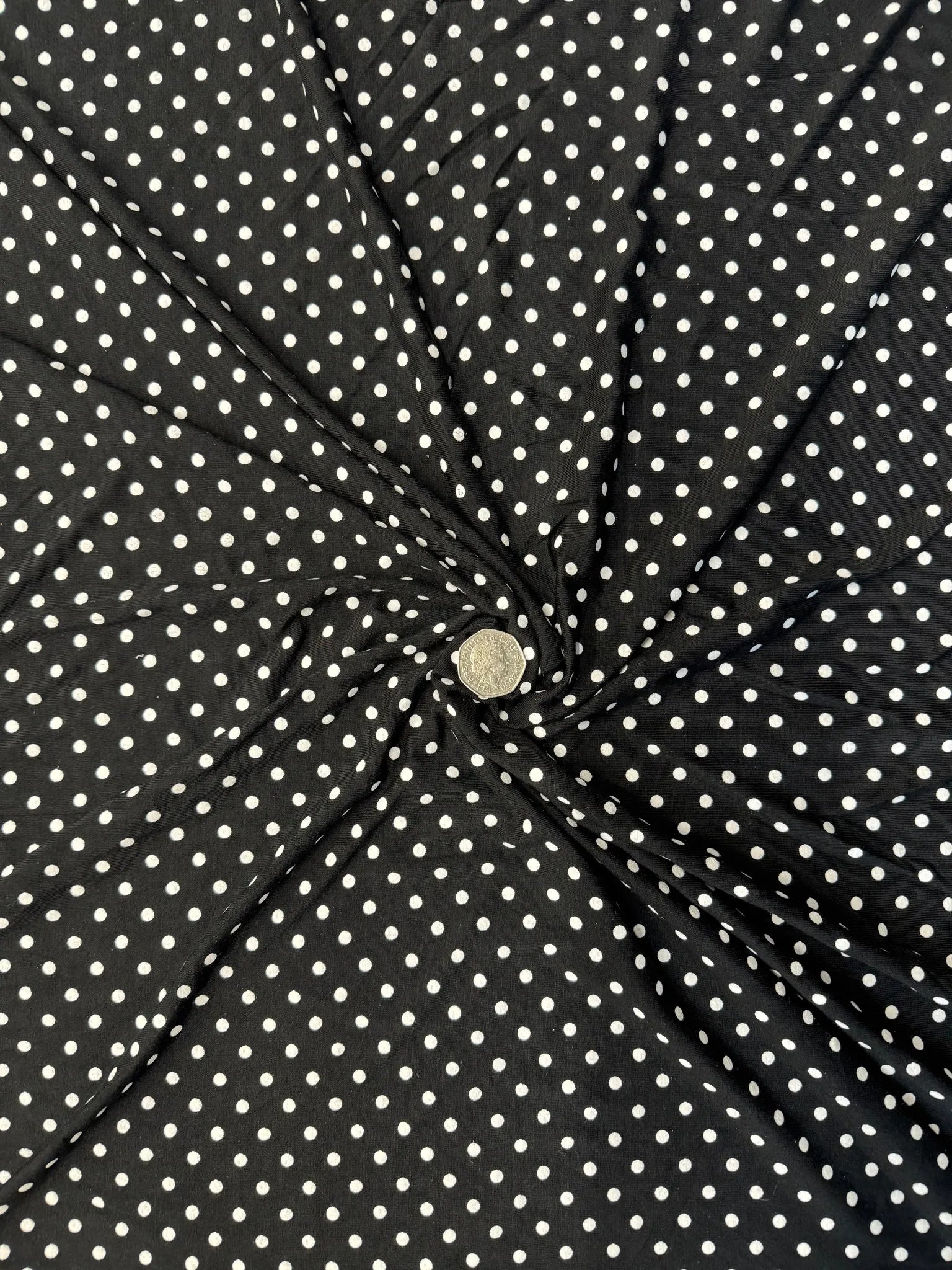 Black and white polka dot viscose elastane jersey fabric