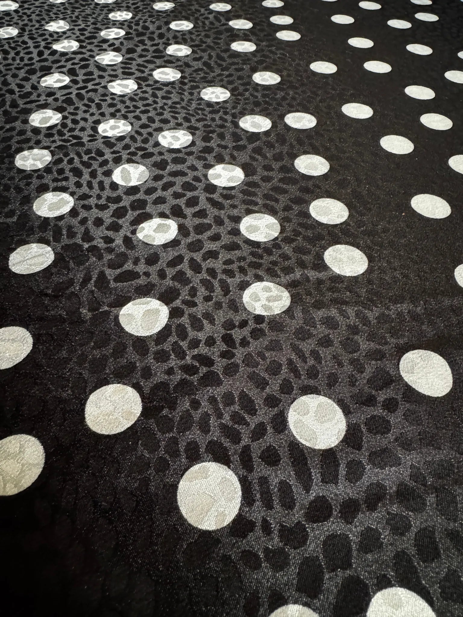 Elegant black and white polka dot satin fabric for dressmaking