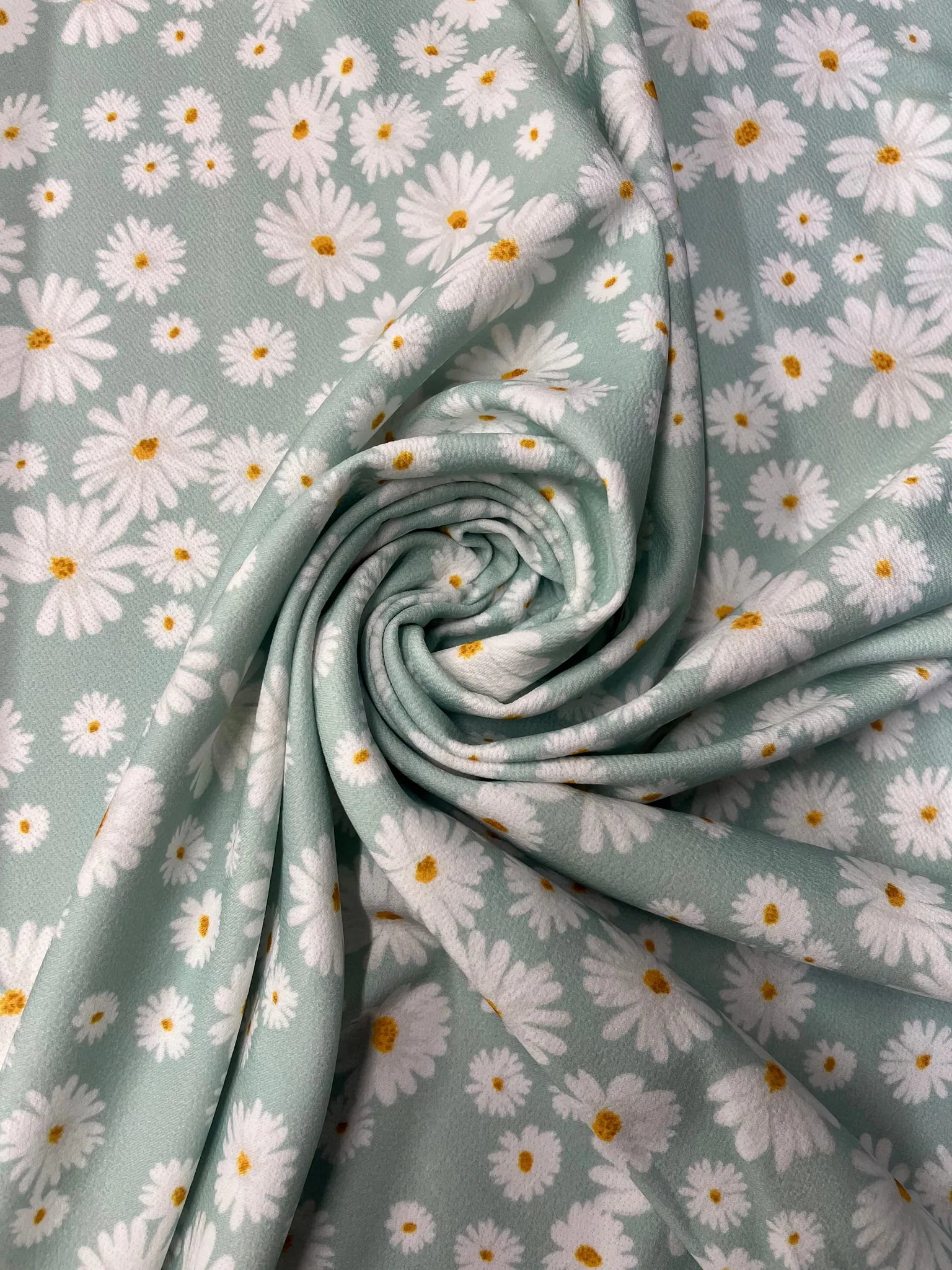 Mint Green Daisy Floral Liverpool Fabric with Polka Dots