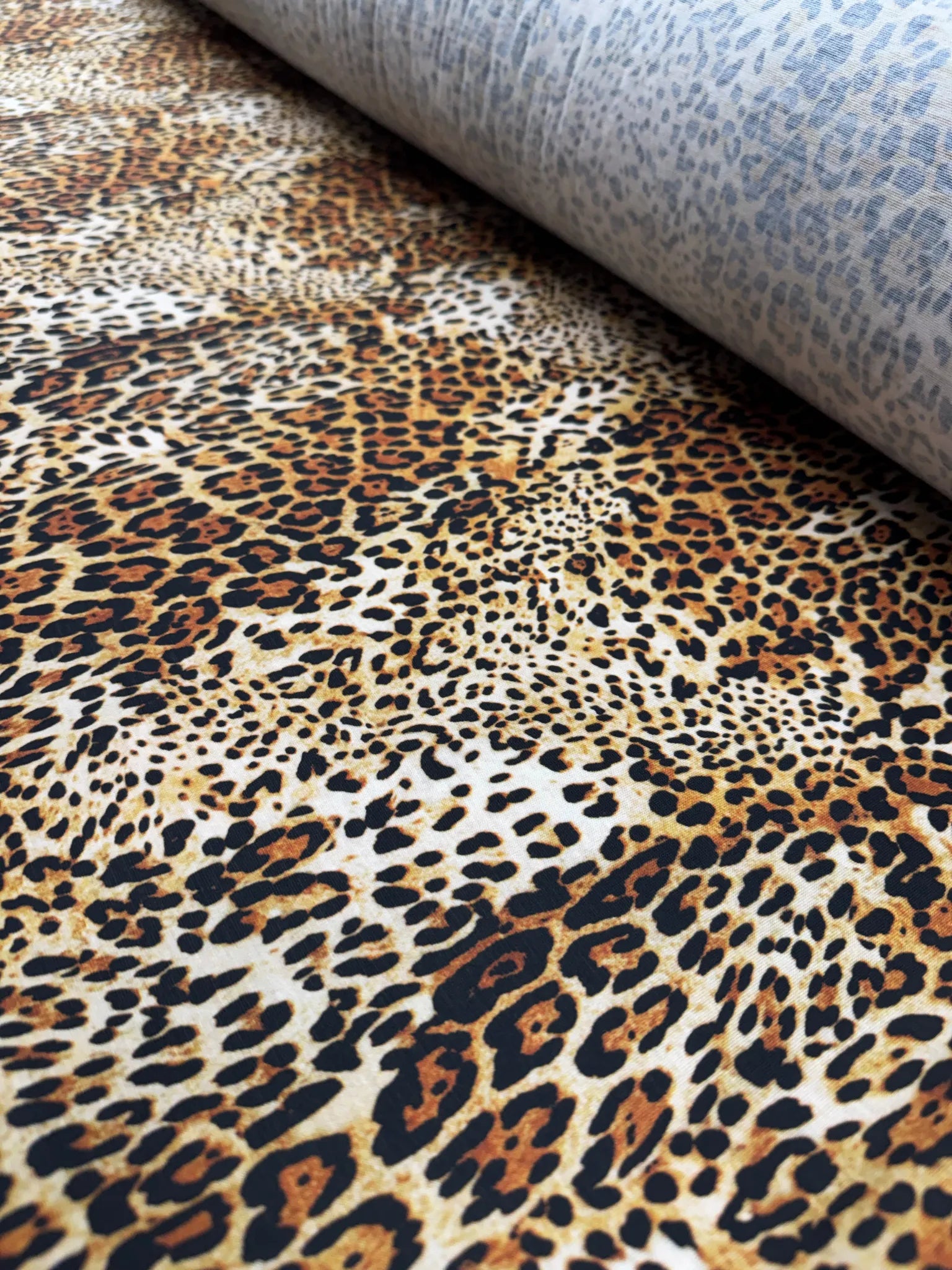 Close-up of leopard print fabric showcasing textures