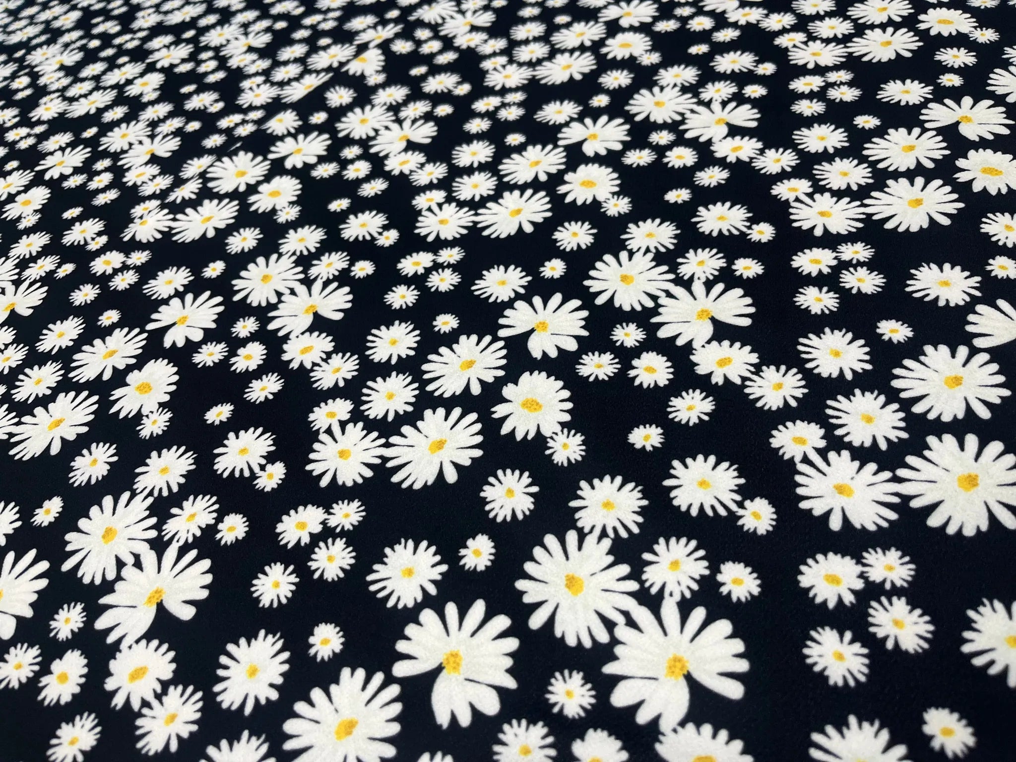 Pattern detail of Black Daisy Floral Liverpool fabric