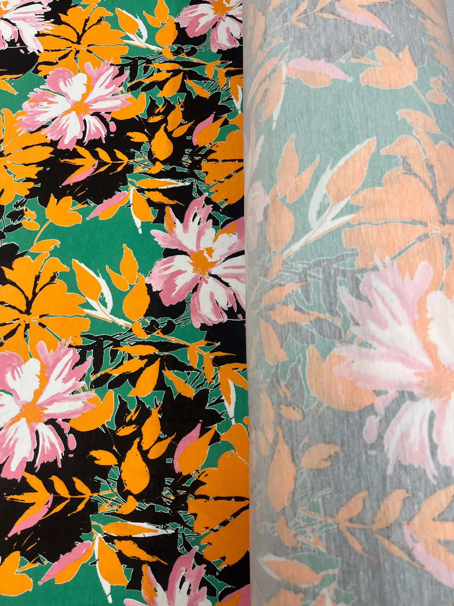 Soft drape of vibrant green floral jersey fabric