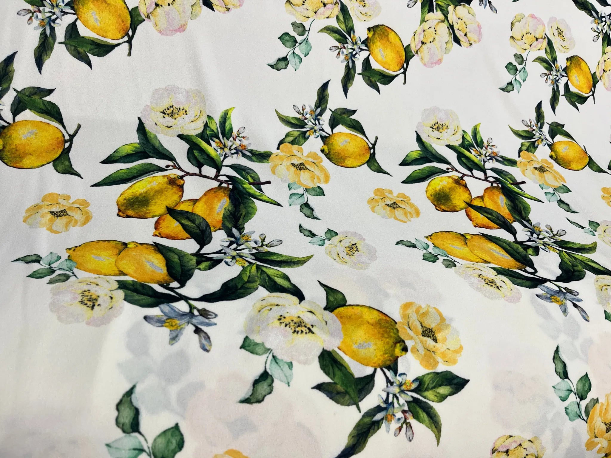 Soft white lemon print fabric for summer clothing