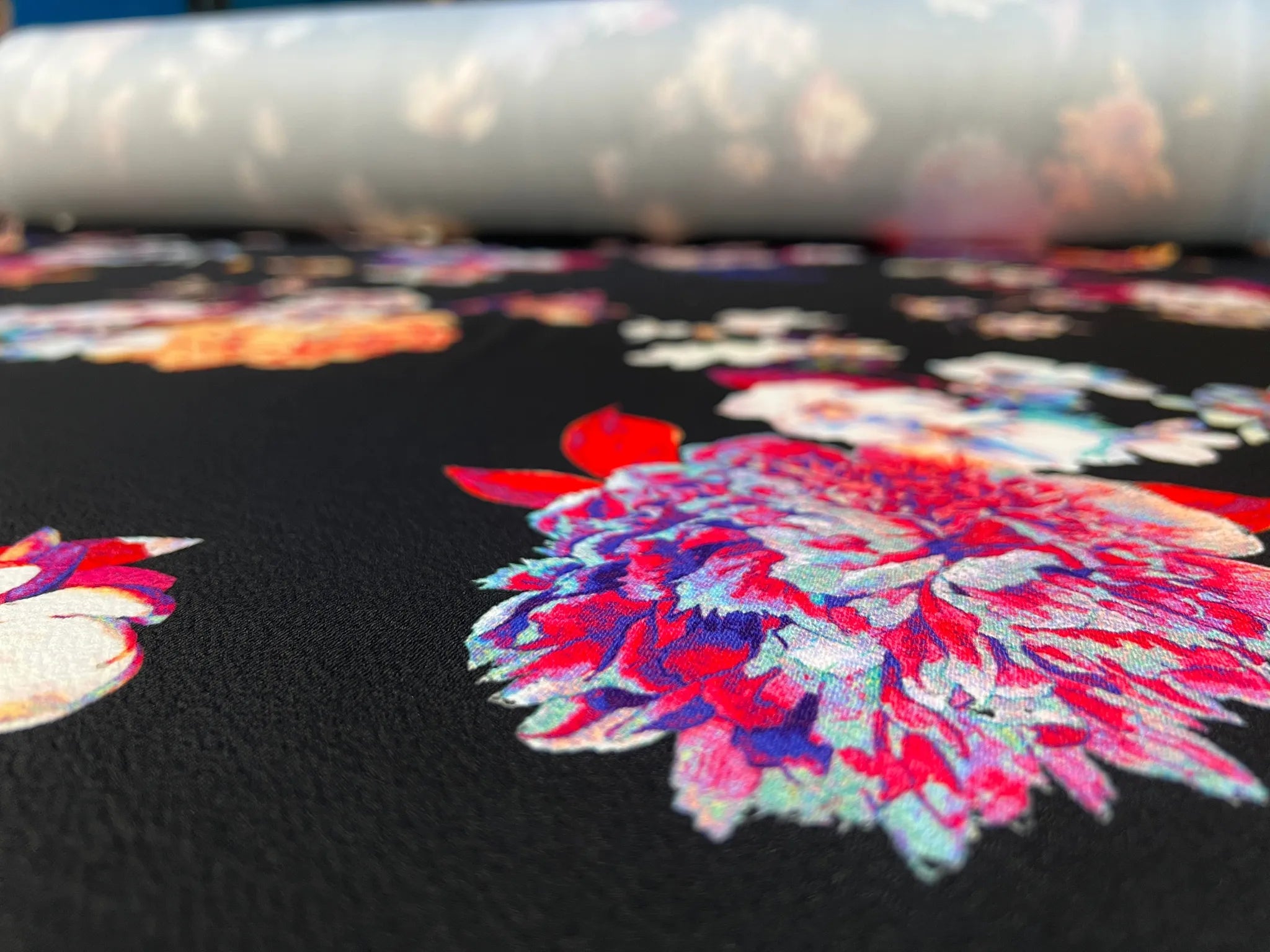 Soft and structured black floral Liverpool fabric