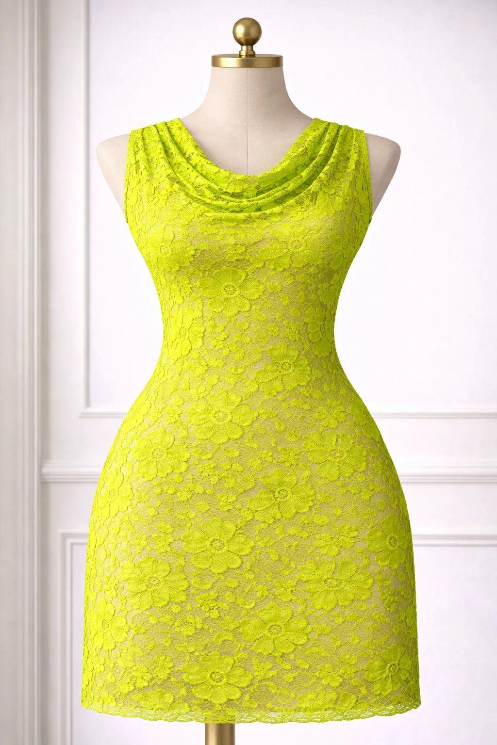 Elegant drape of Lime Green lace fabric