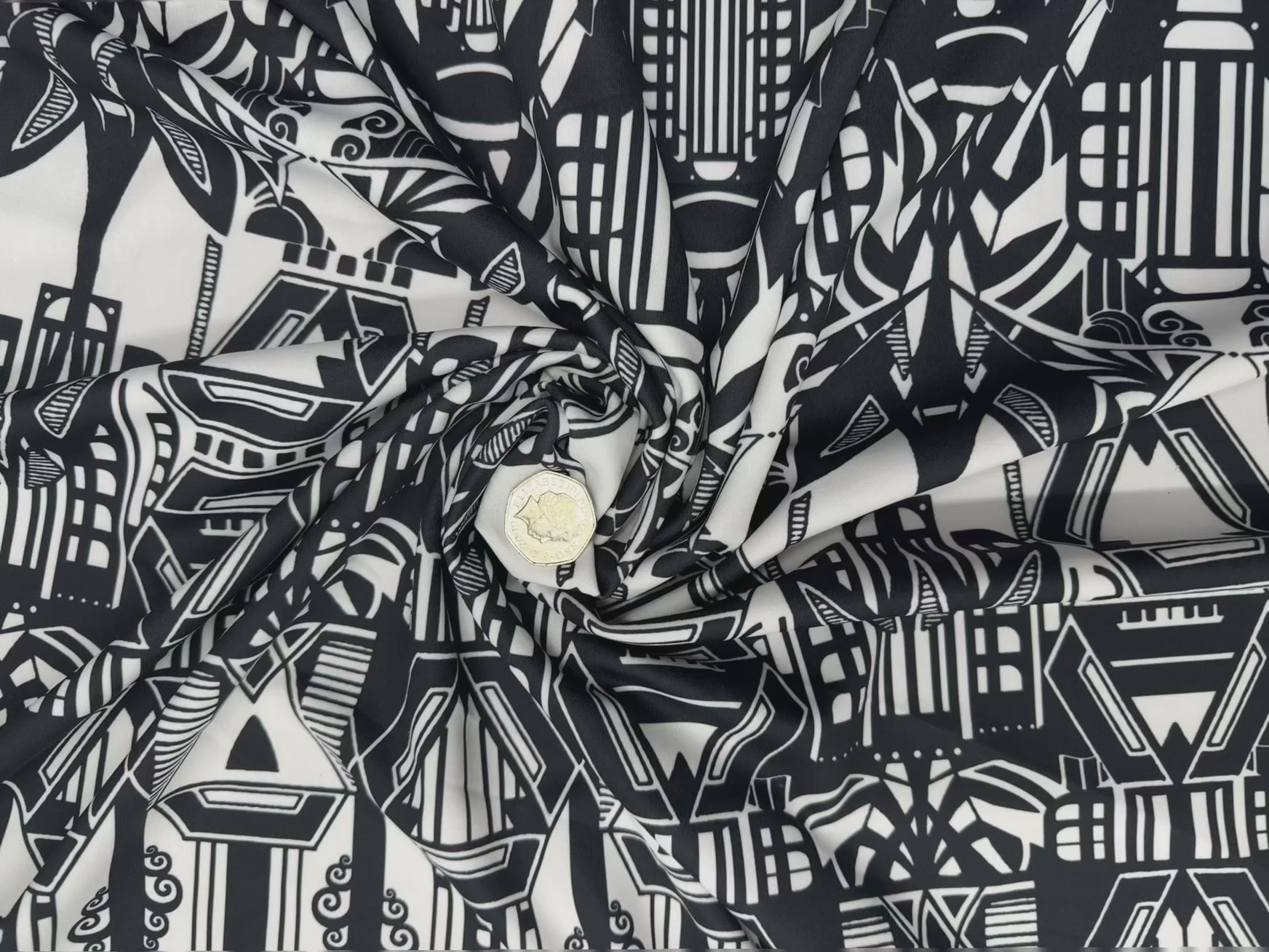 Black & White Art Deco Geometric Print Dressmaking 144cm