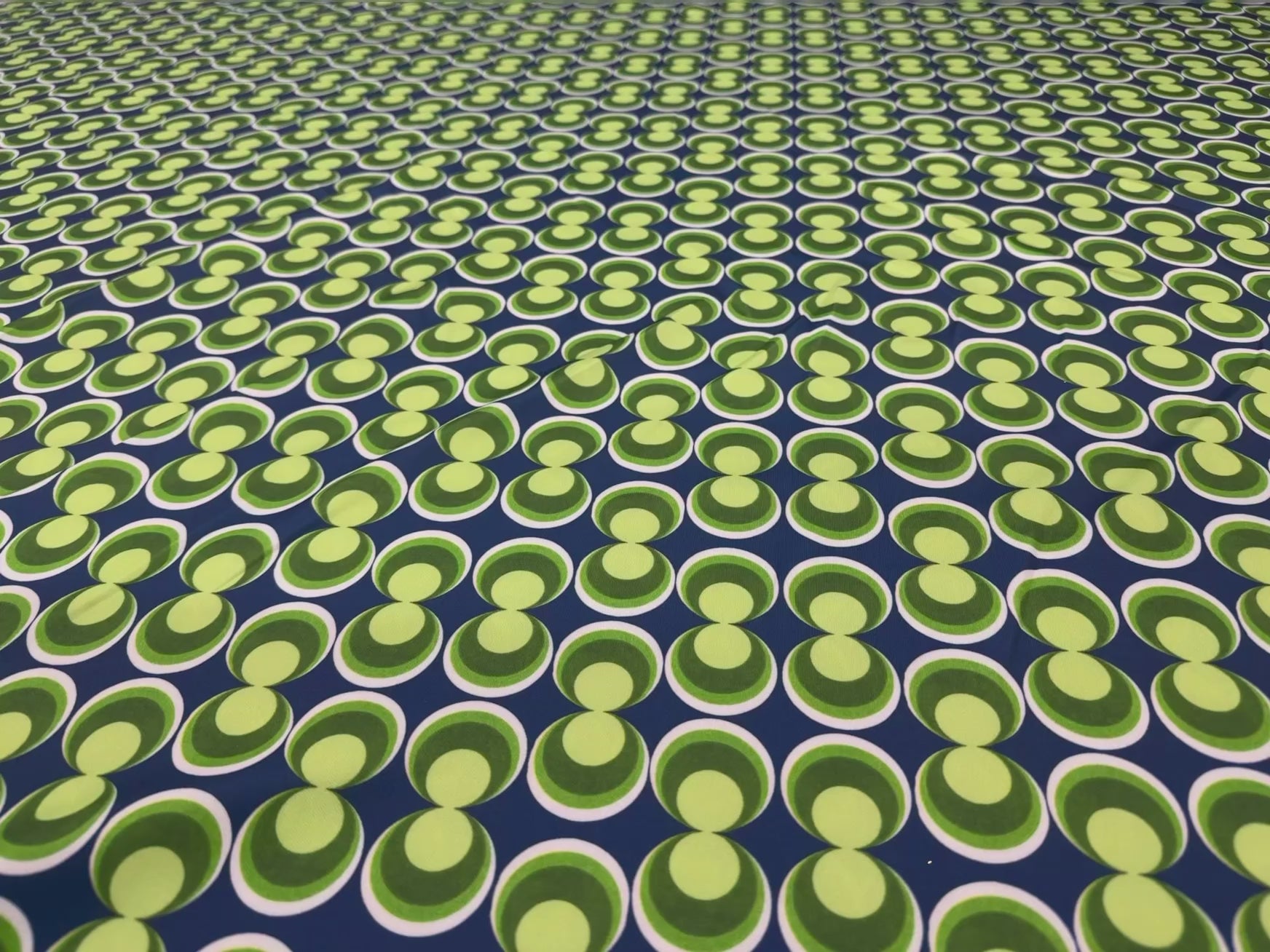 Green Navy Retro Geometric Stretch Jersey Fabric Circles Dressmaking 148cm