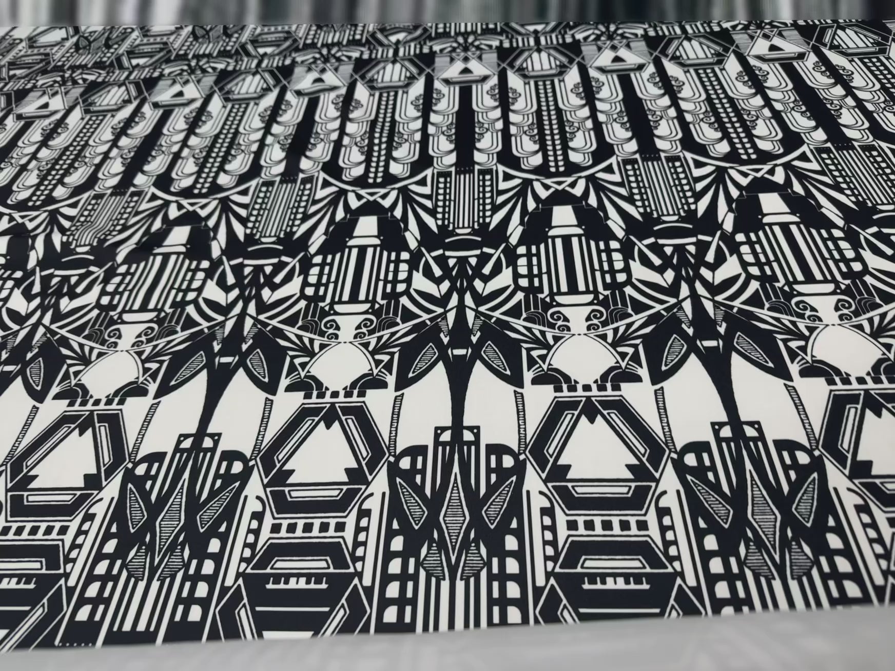 Black & White Art Deco Geometric Print Dressmaking 144cm