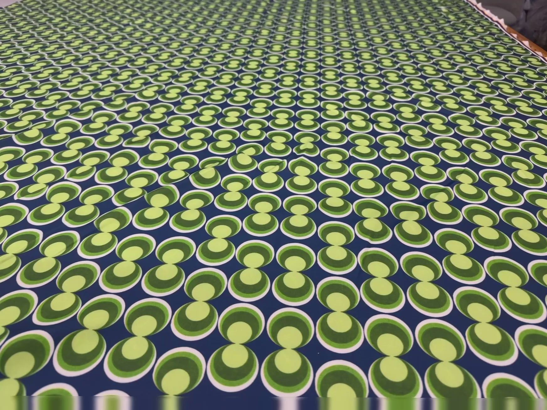 Green Navy Retro Geometric Stretch Jersey Fabric Circles Dressmaking 148cm