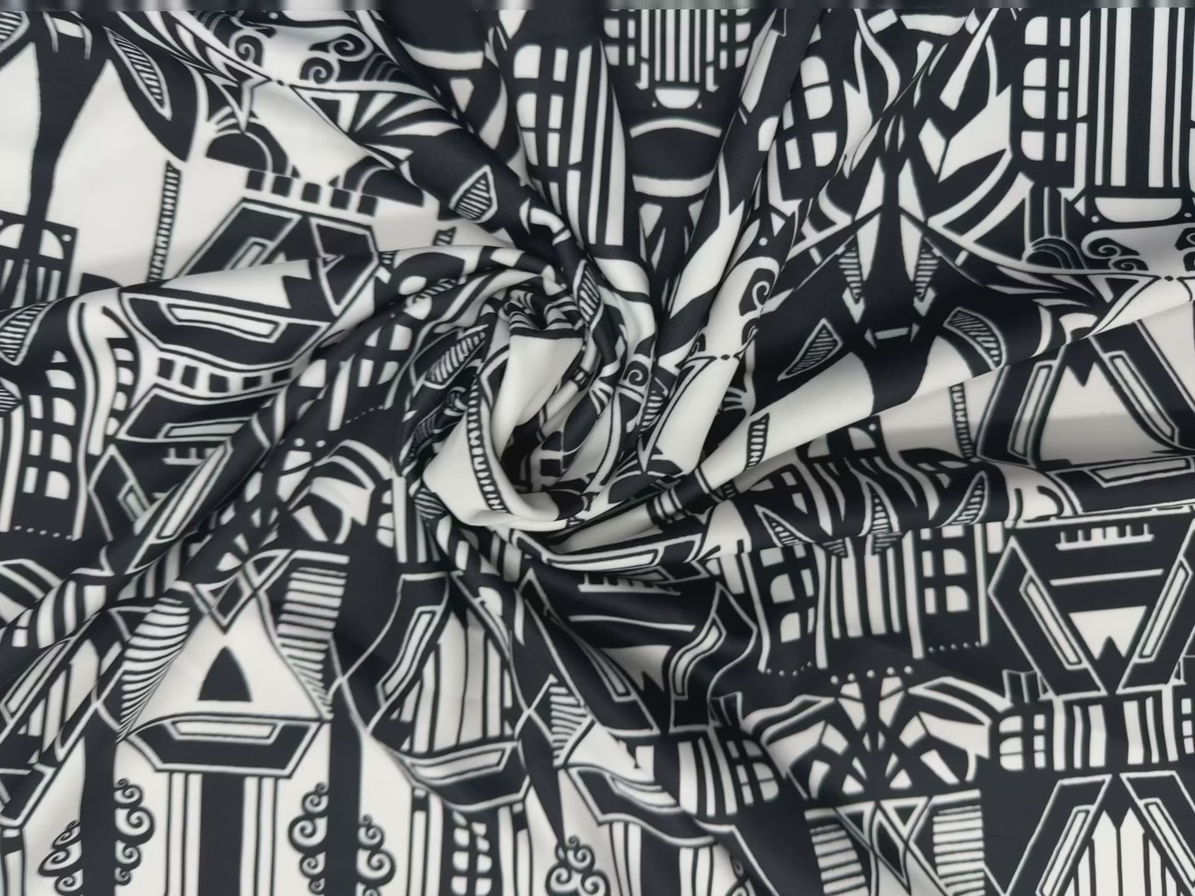 Black & White Art Deco Geometric Print Dressmaking 144cm