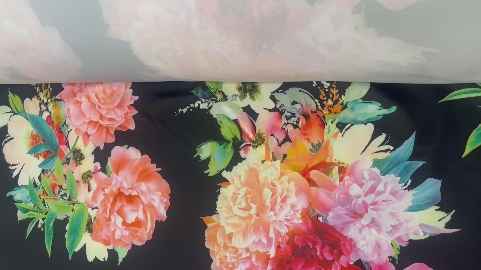 Black Peony Floral Print Scuba Fabric – Vibrant Garden Bloom