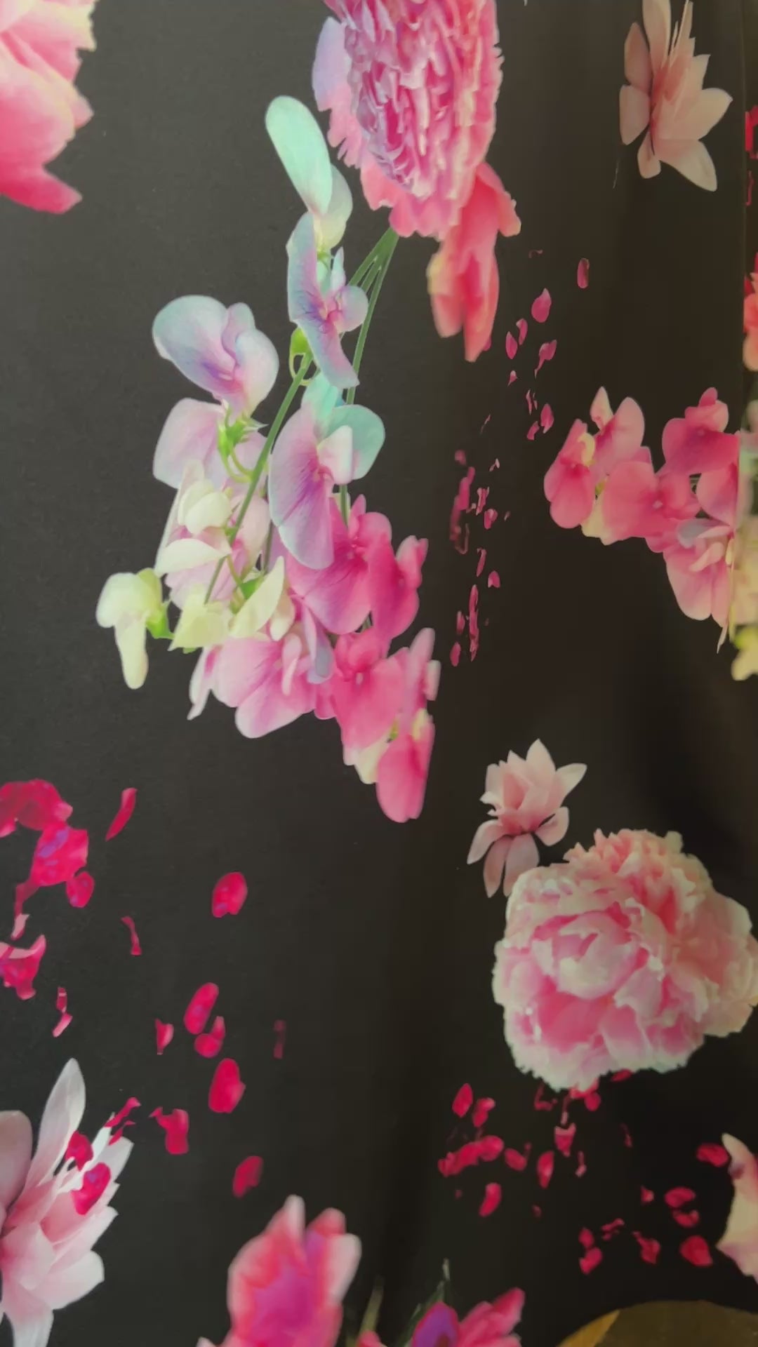 Black Floral Scuba Fabric Large Pink Rose Print