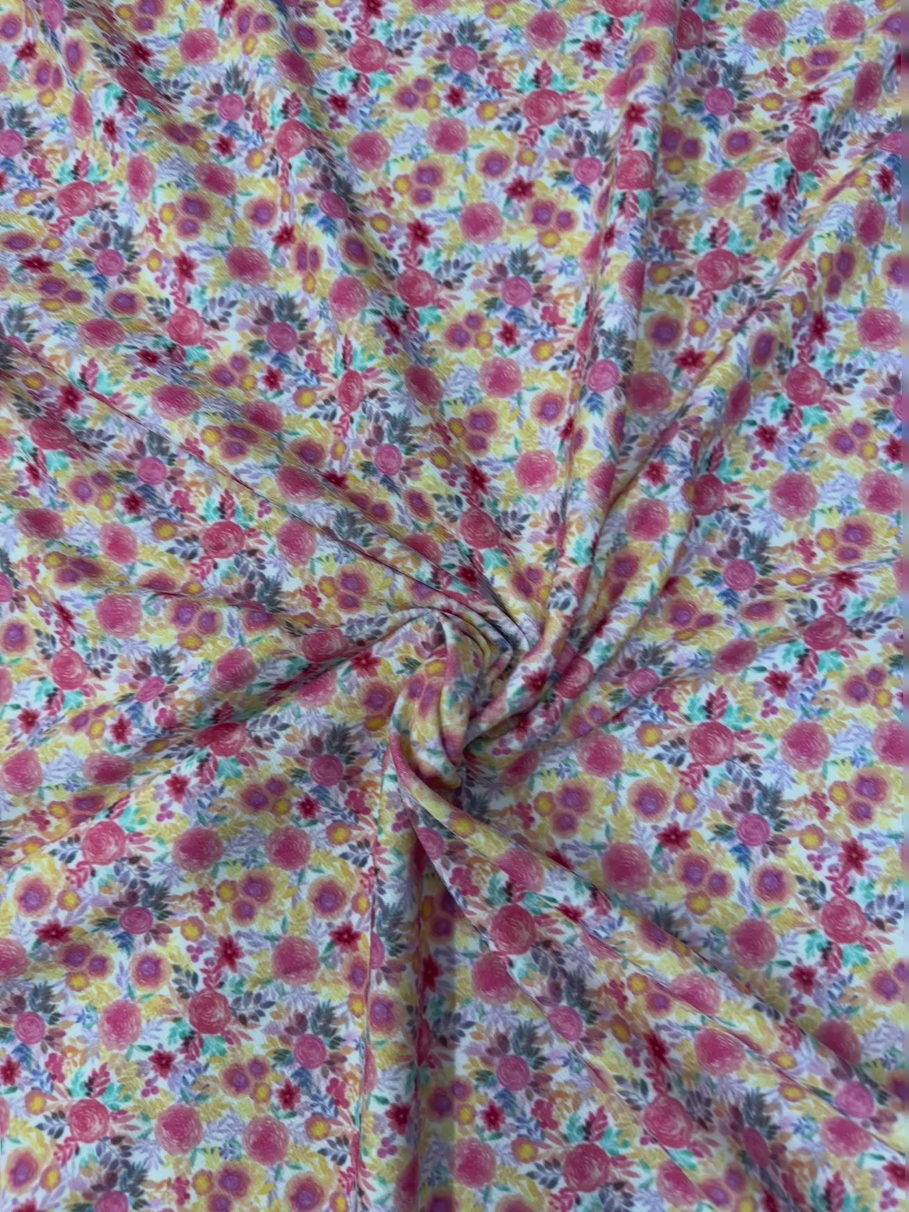 Ditsy Floral Stretch Crepe Fabric - Pink, Yellow, Purple - 148cm