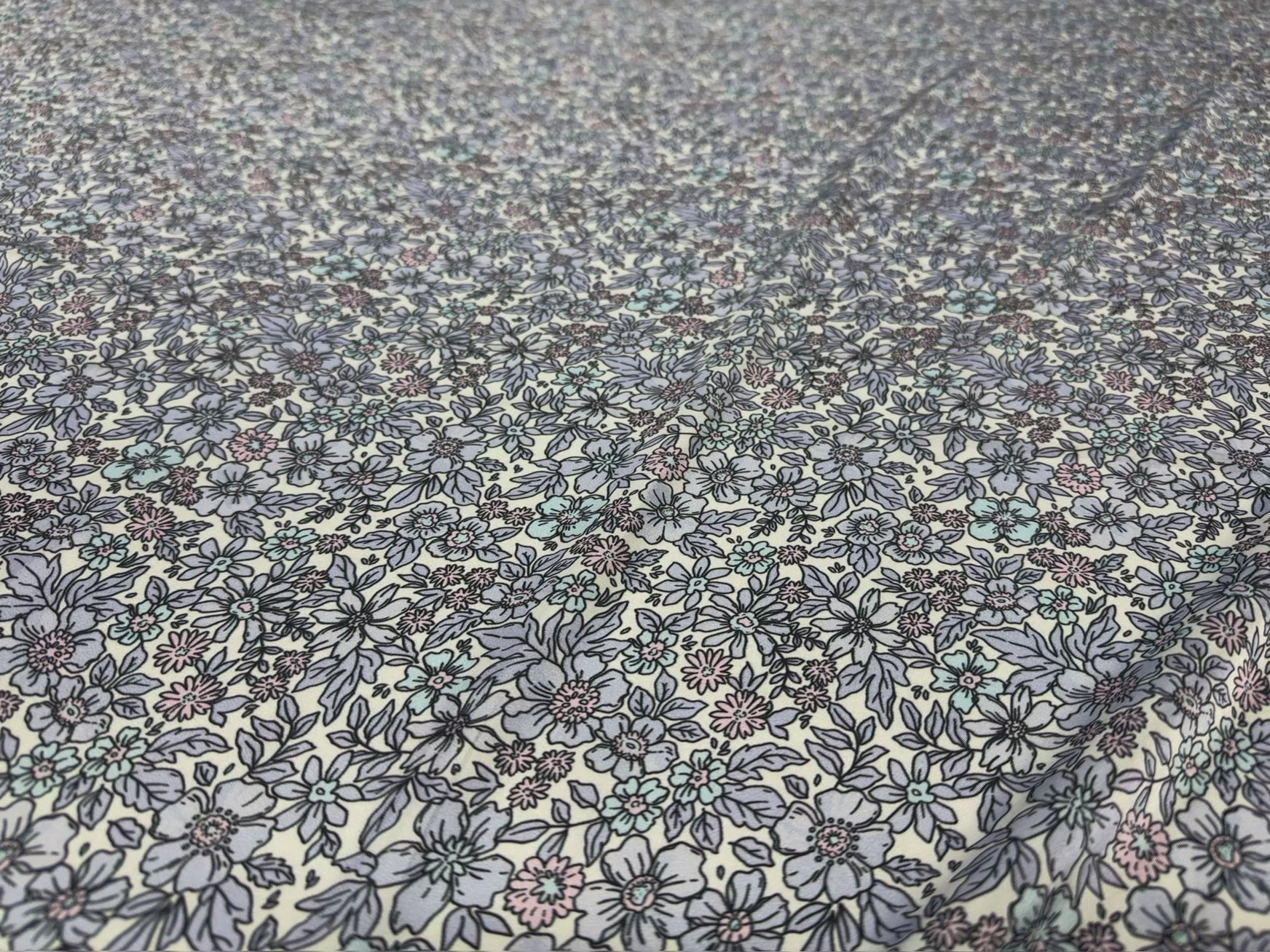 Floral Printed Satin Fabric Lilac Blue Cream Soft Woven Dressmaking 148cm