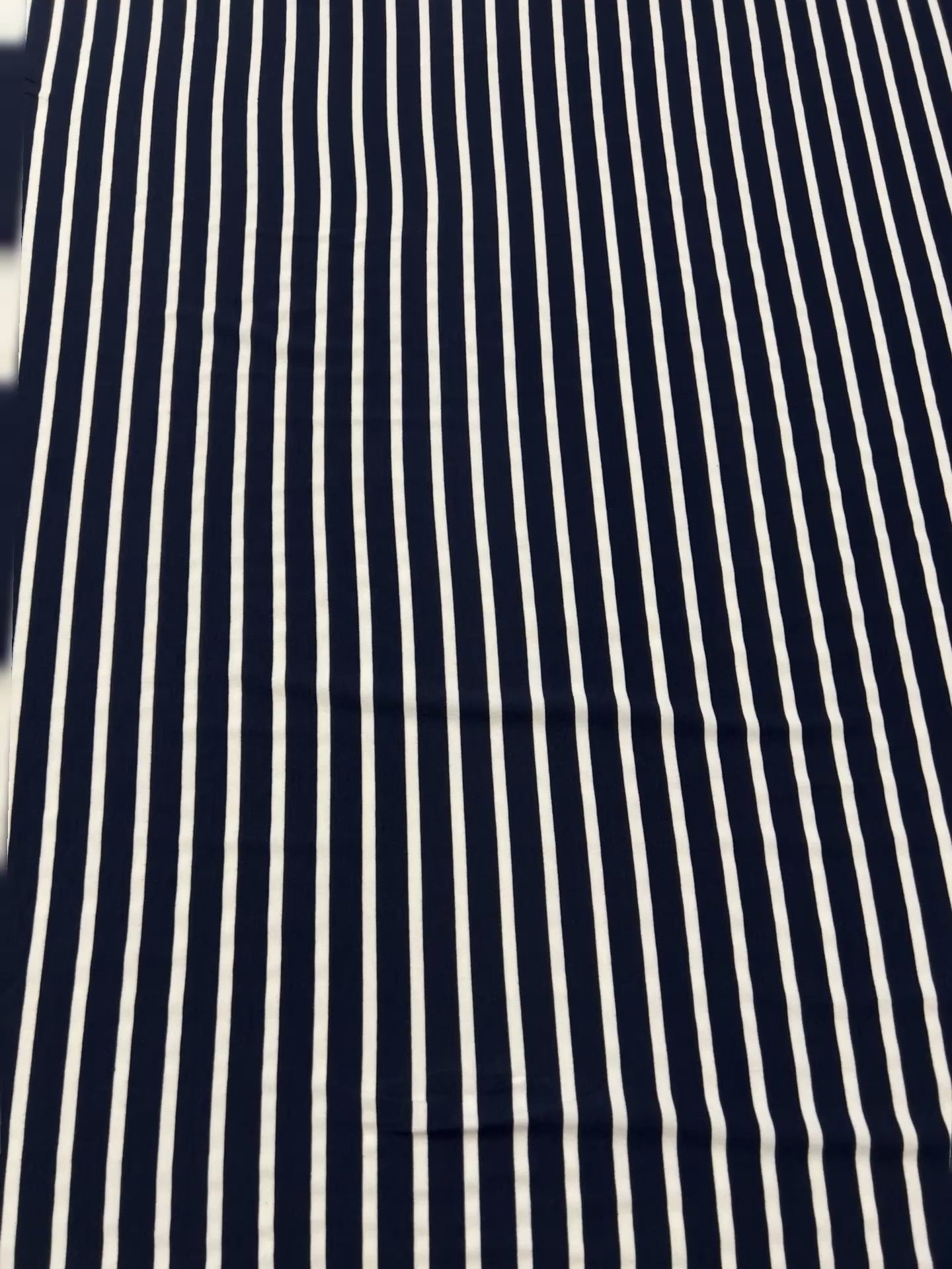 Navy Blue and White Stripe Spun Polyester Jersey Fabric 150cm