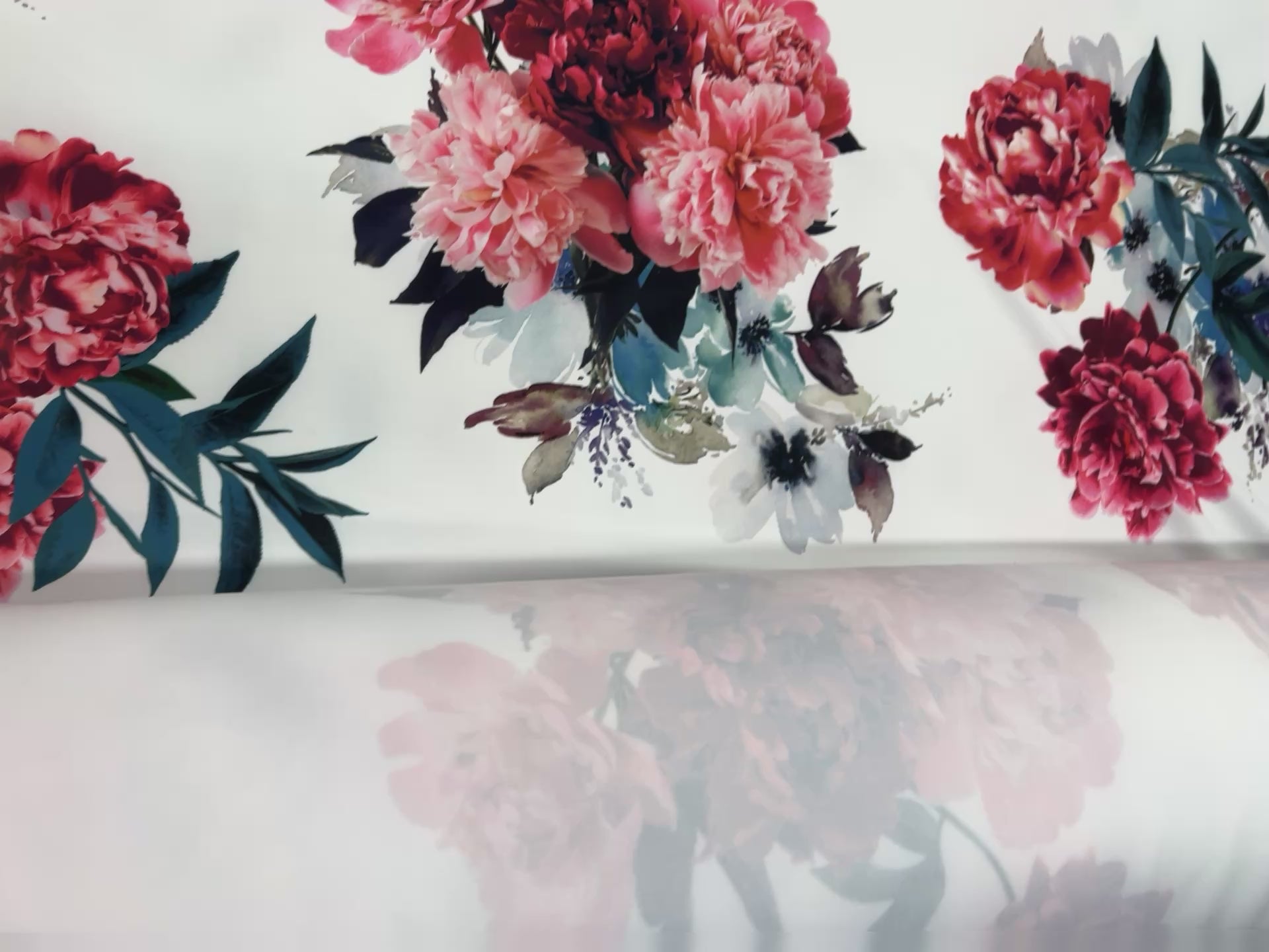 Dressmaking & Jersey Fabric – White Floral Stretch Fabric with Red & Pink Peony Print – 147cm