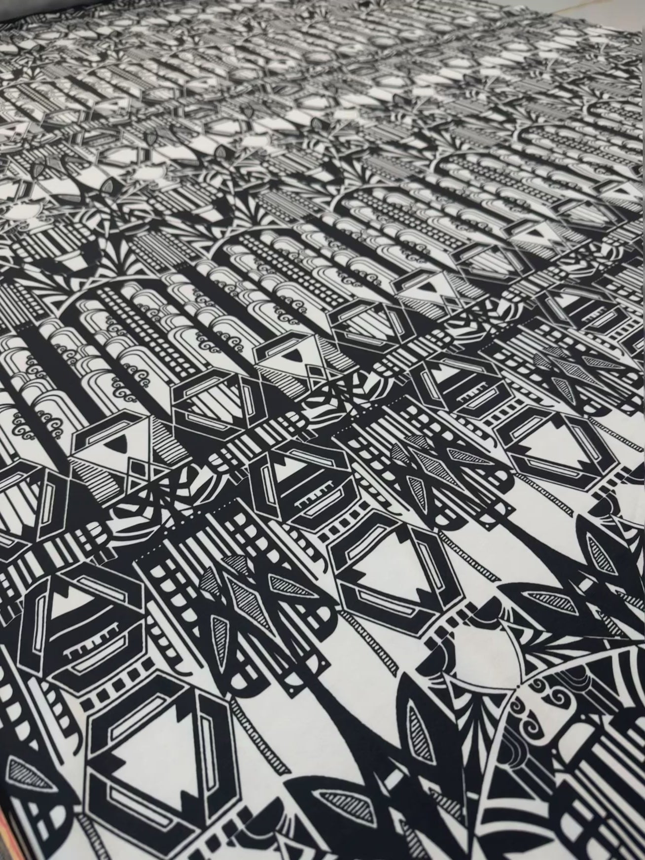 Black & White Art Deco Geometric Print Dressmaking 144cm