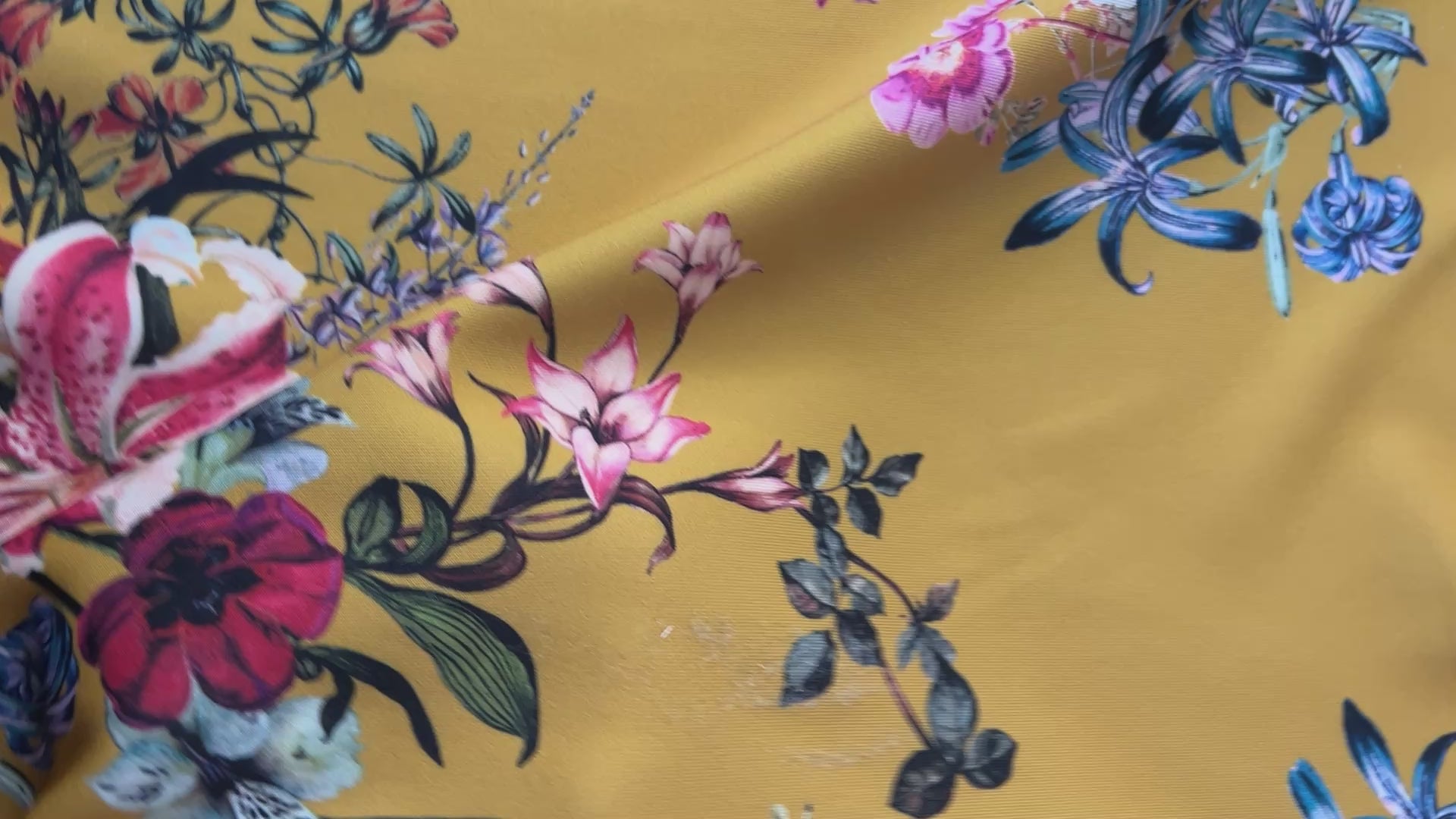 Mustard Yellow Wild Lily Bouquet Floral Scuba Fabric