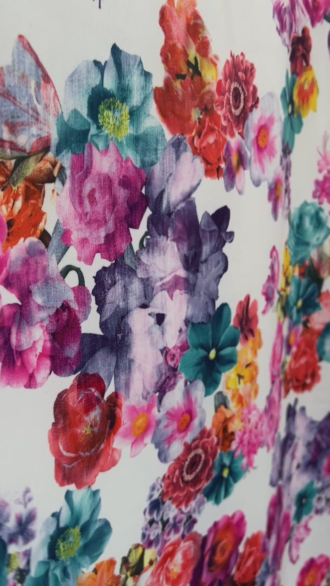 White base multi colour spring floral Scuba Fabric