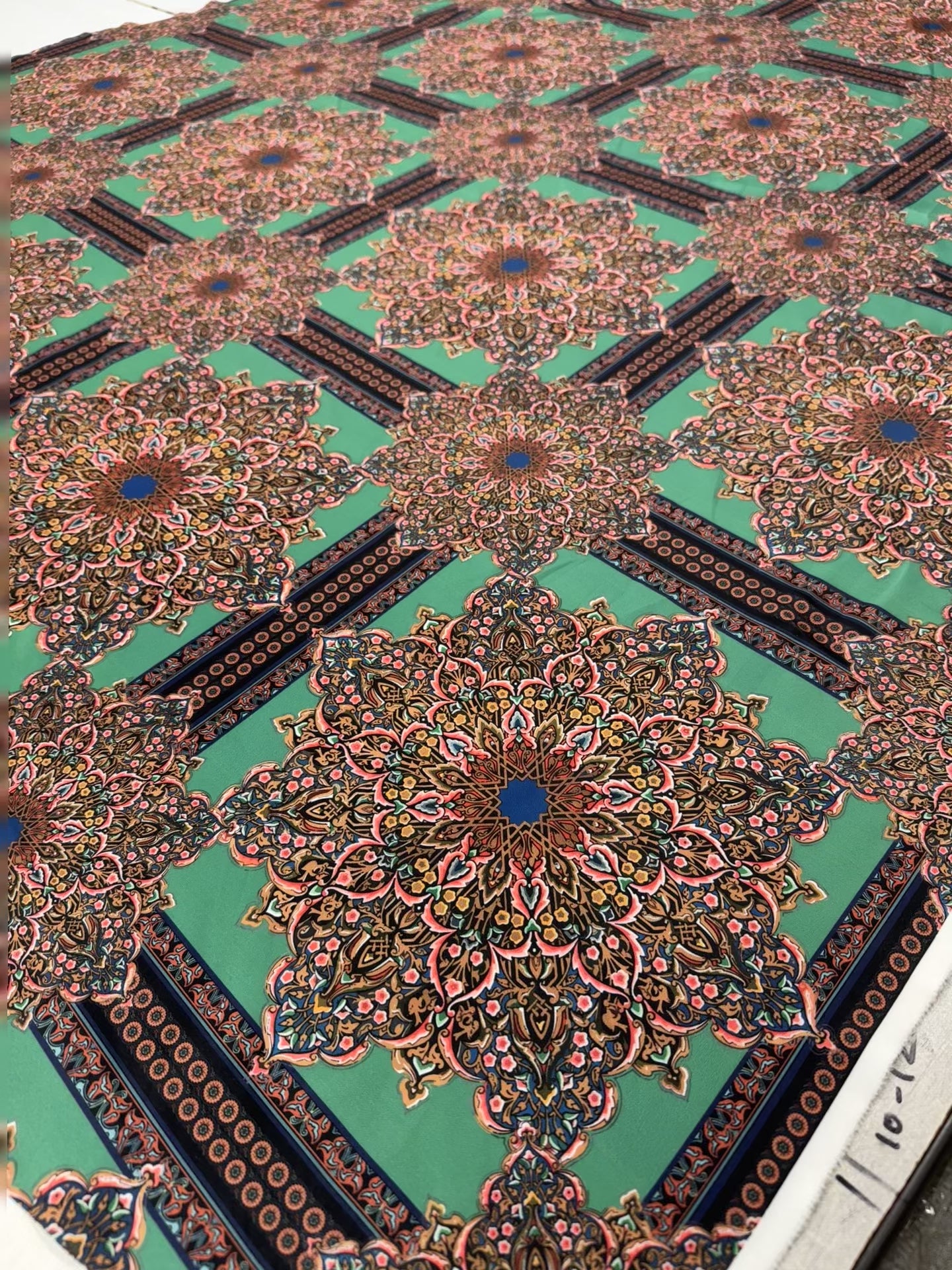 Dressmaking & Statement Fabric – Teal Mandala Print Scuba Knit – Ornate Geometric Stretch Fabric – 147–150cm