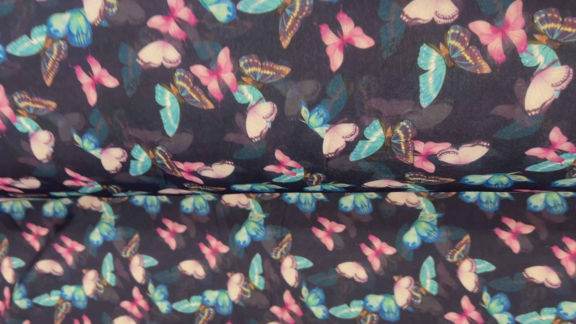 Black Multicolour Butterfly Scuba Crepe Fabric